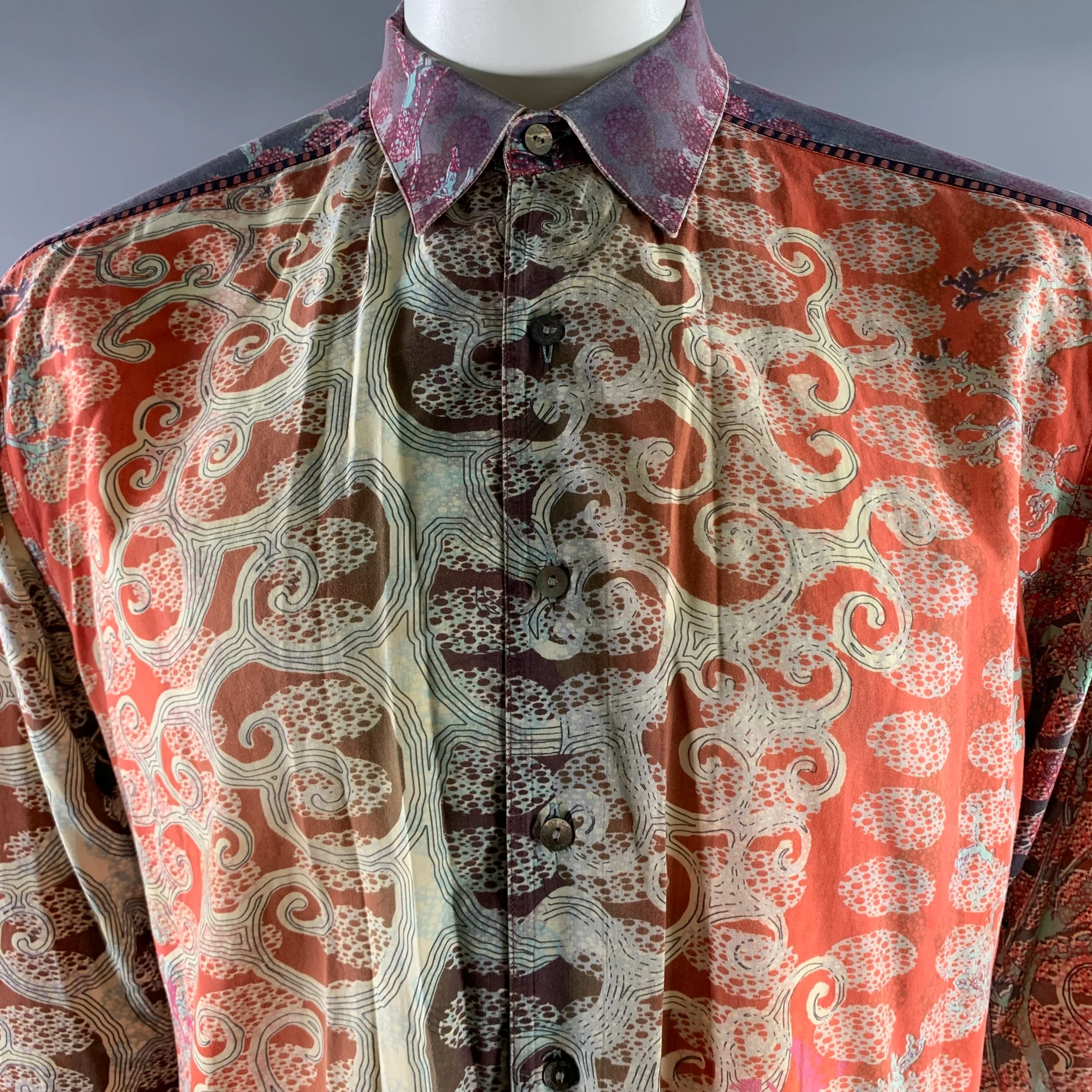 ROBERT GRAHAM Size XL Orange Abstract Cotton Long Sleeve Shirt - Image 2