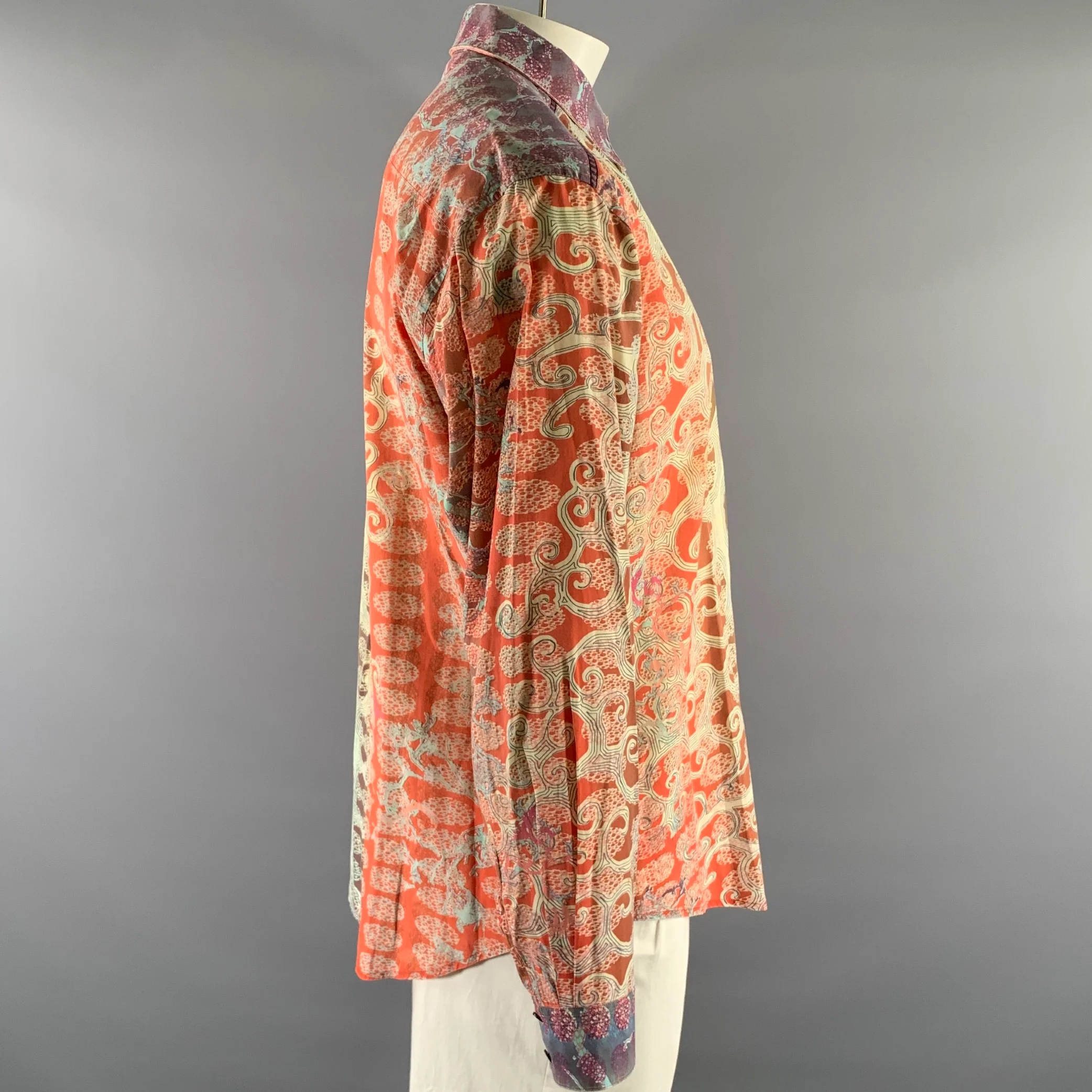 ROBERT GRAHAM Size XL Orange Abstract Cotton Long Sleeve Shirt - Image 3