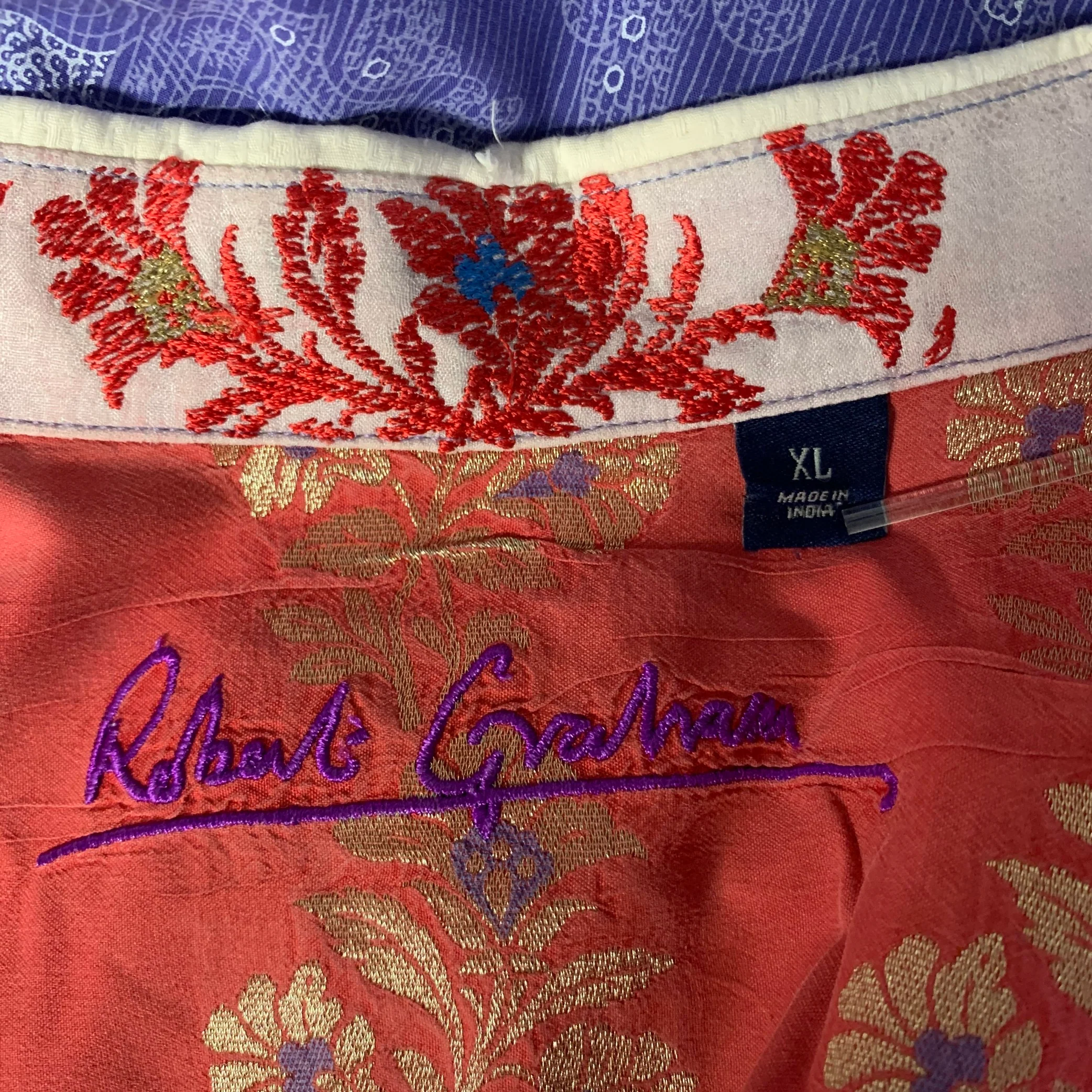 ROBERT GRAHAM Size XL Purple White Paisley Cotton Long Sleeve Shirt - Image 5