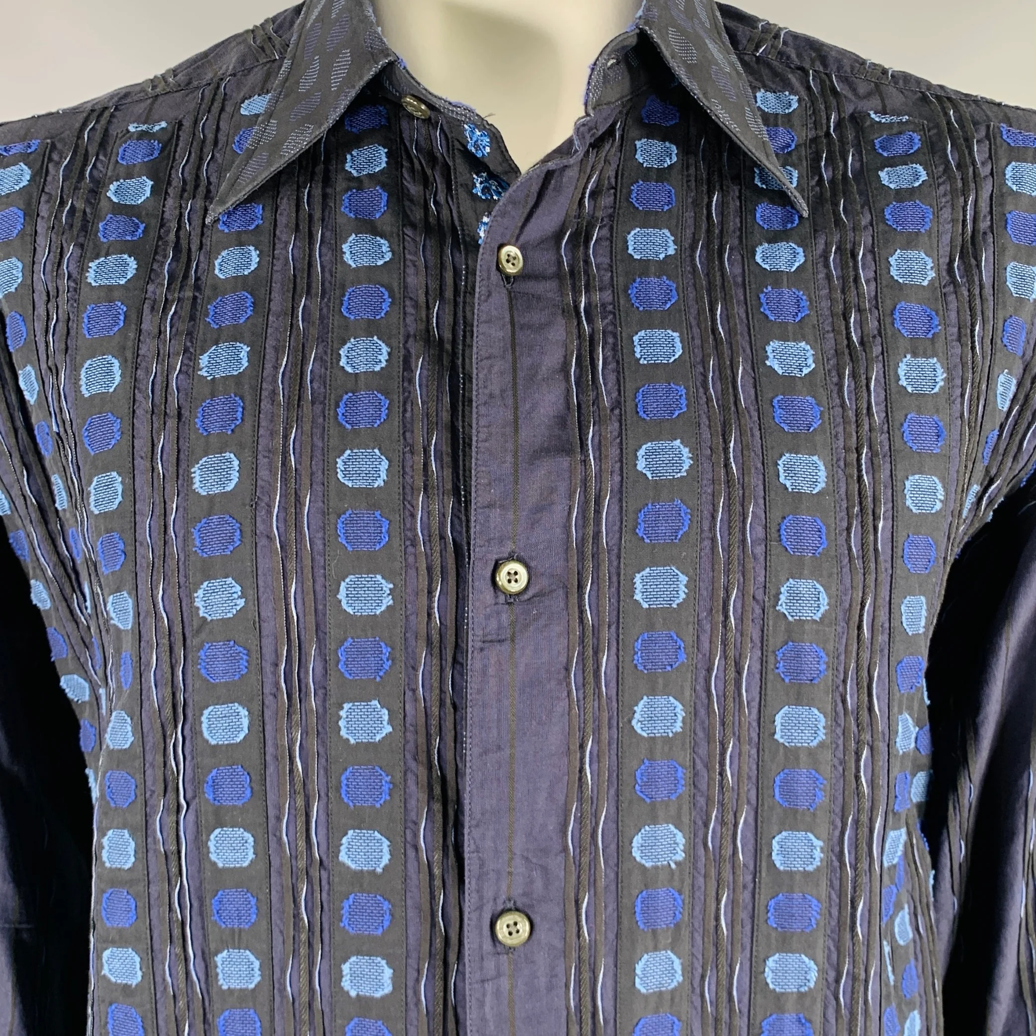 ROBERT GRAHAM Size XXL Black Blue Dots Cotton Long Sleeve Shirt - Image 2