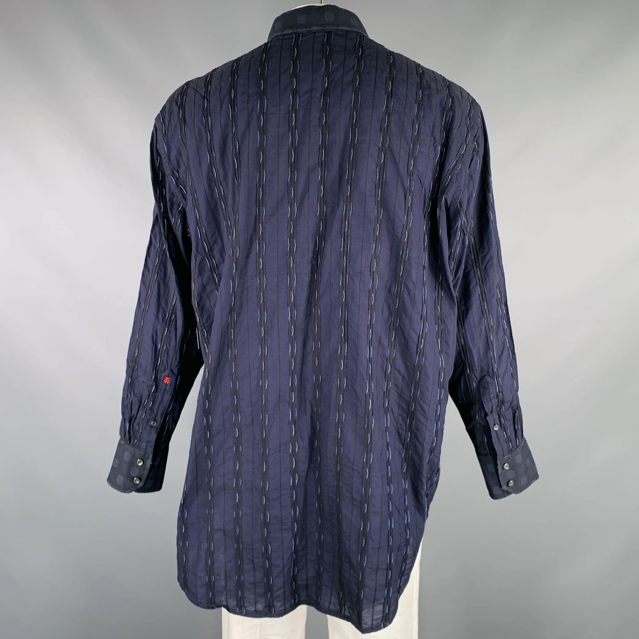 ROBERT GRAHAM Size XXL Black Blue Dots Cotton Long Sleeve Shirt - Image 4
