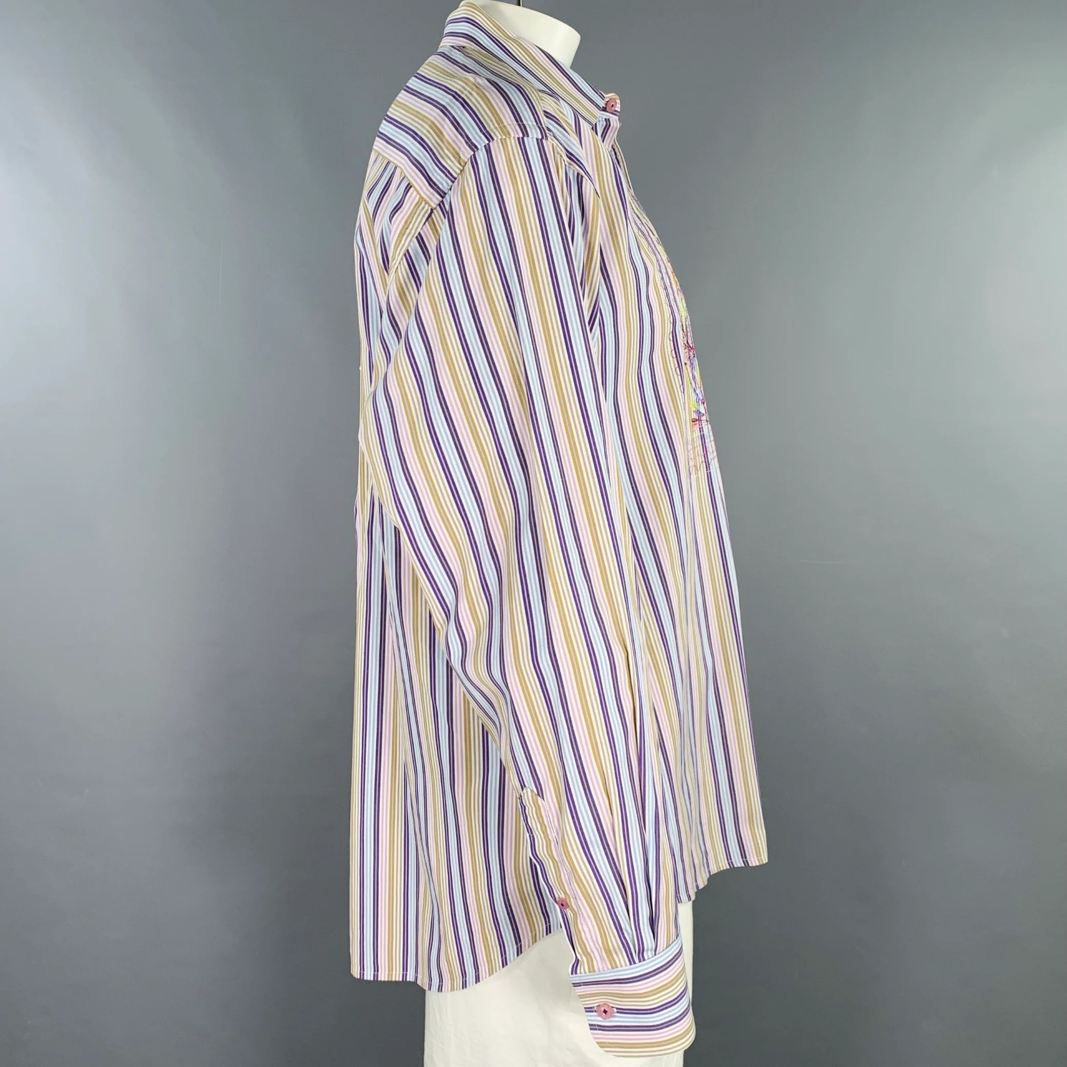 ROBERT GRAHAM Size XXL White Multi Color Stripe Cotton Long Sleeve Shirt - Image 3