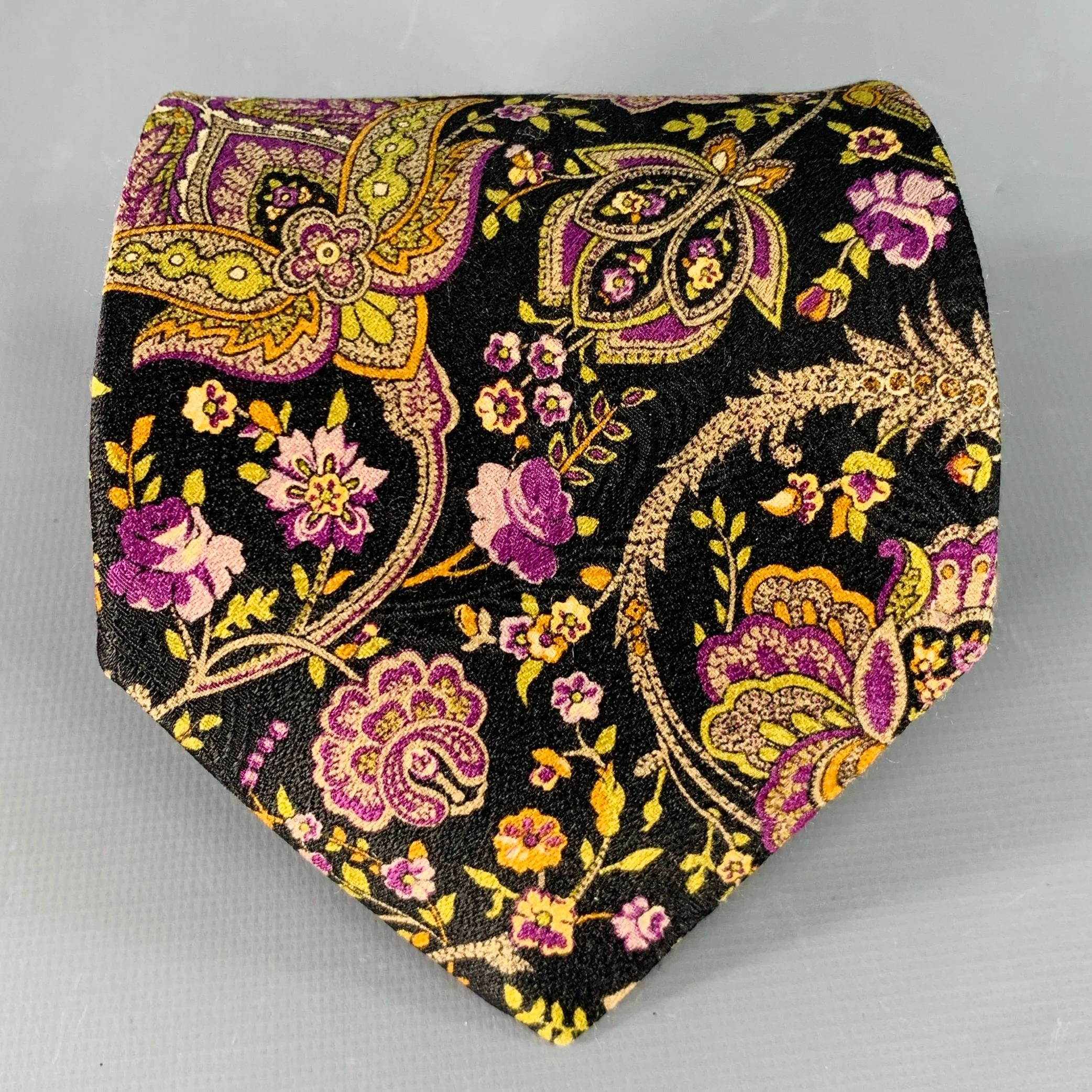 ROBERT TALBOTT Black Purple Green Paisley Silk Tie