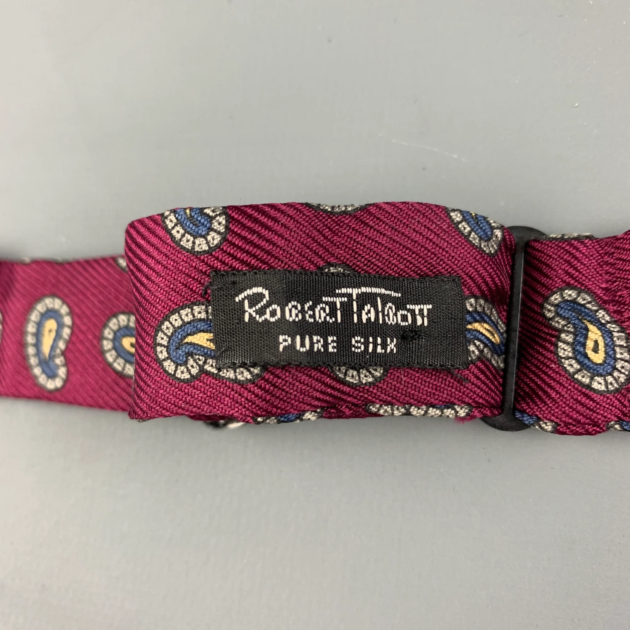 ROBERT TALBOTT Burgundy Grey Paisley Silk Adjustable Bow Tie - Image 3