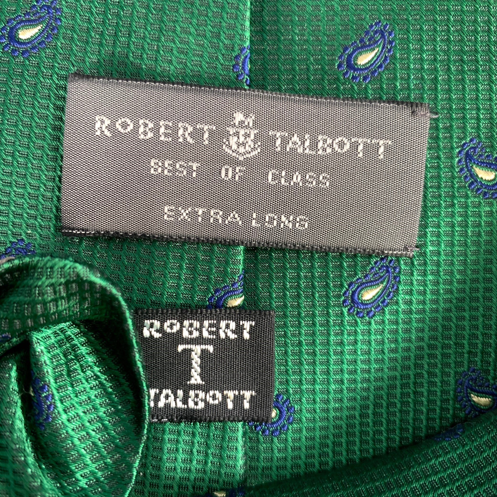 ROBERT TALBOTT Green Navy & Cream Abstract Silk Tie - Image 4