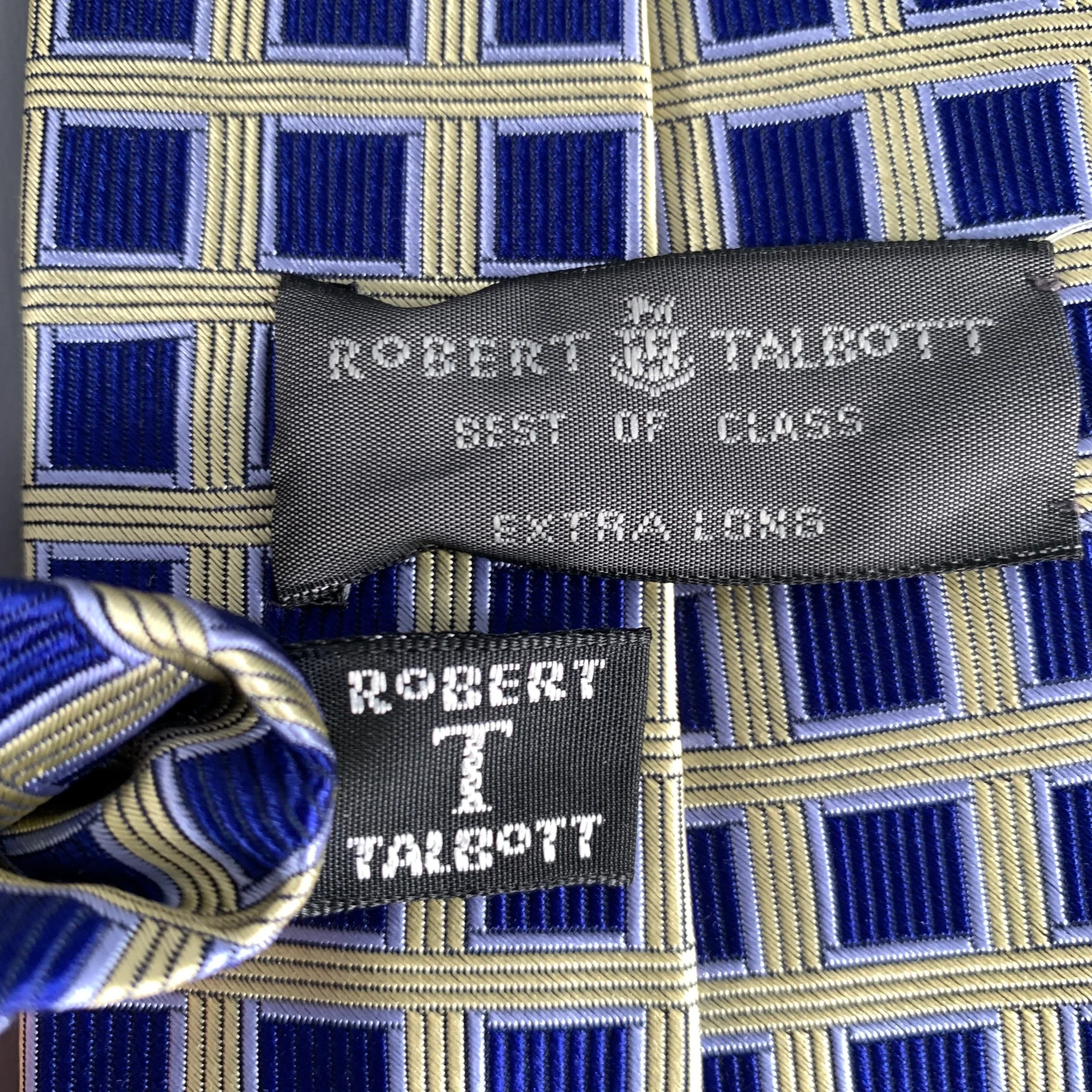 ROBERT TALBOTT Navy Cream Geometric Silk Tie - Image 4