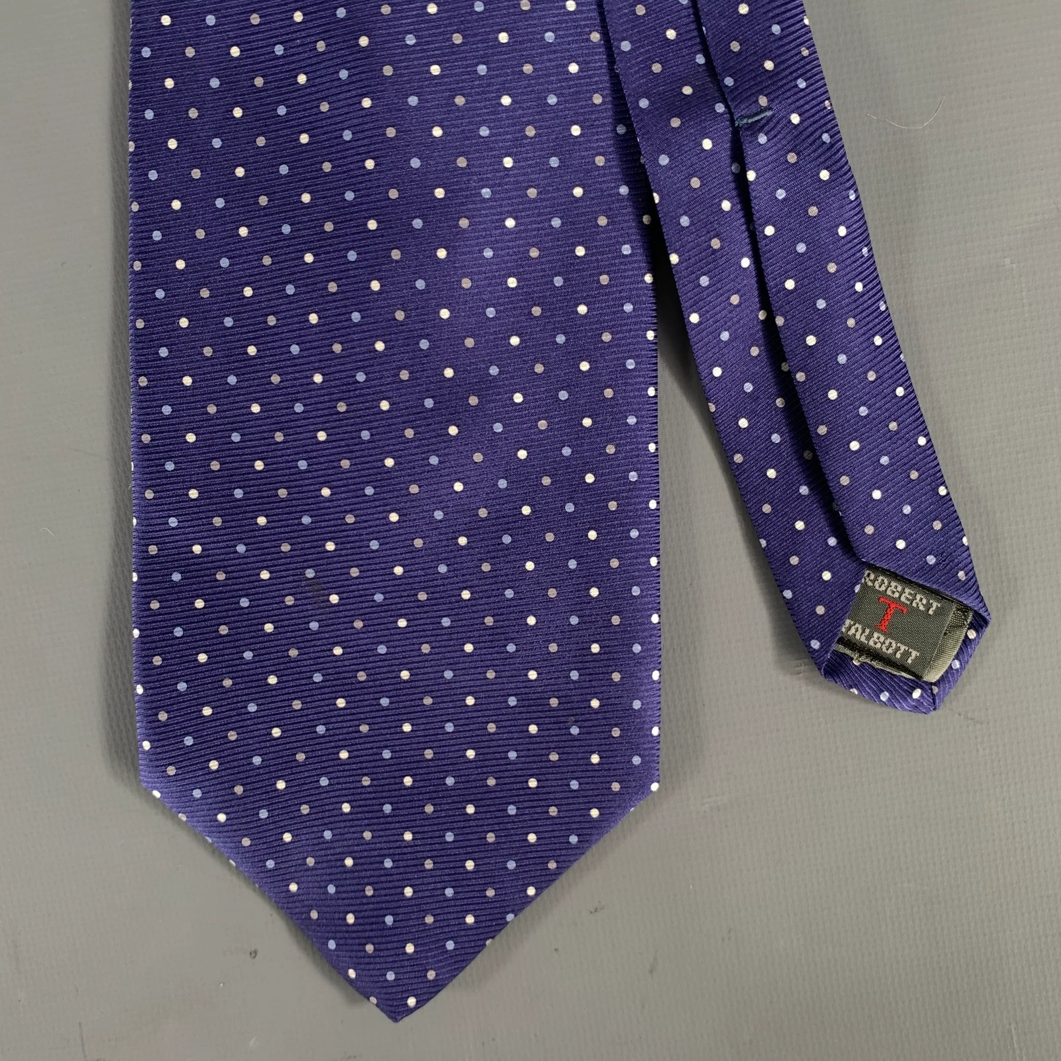 ROBERT TALBOTT Navy light blue/cream Dots Silk Tie