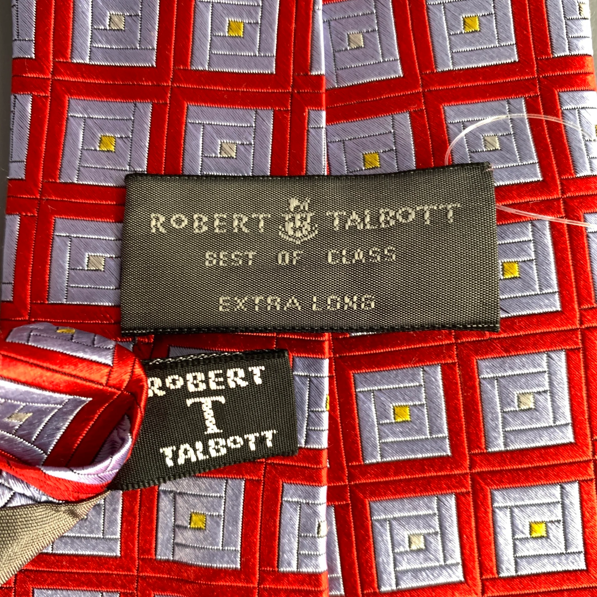 ROBERT TALBOTT Red light blue yellow Geometric Silk Tie - Image 4