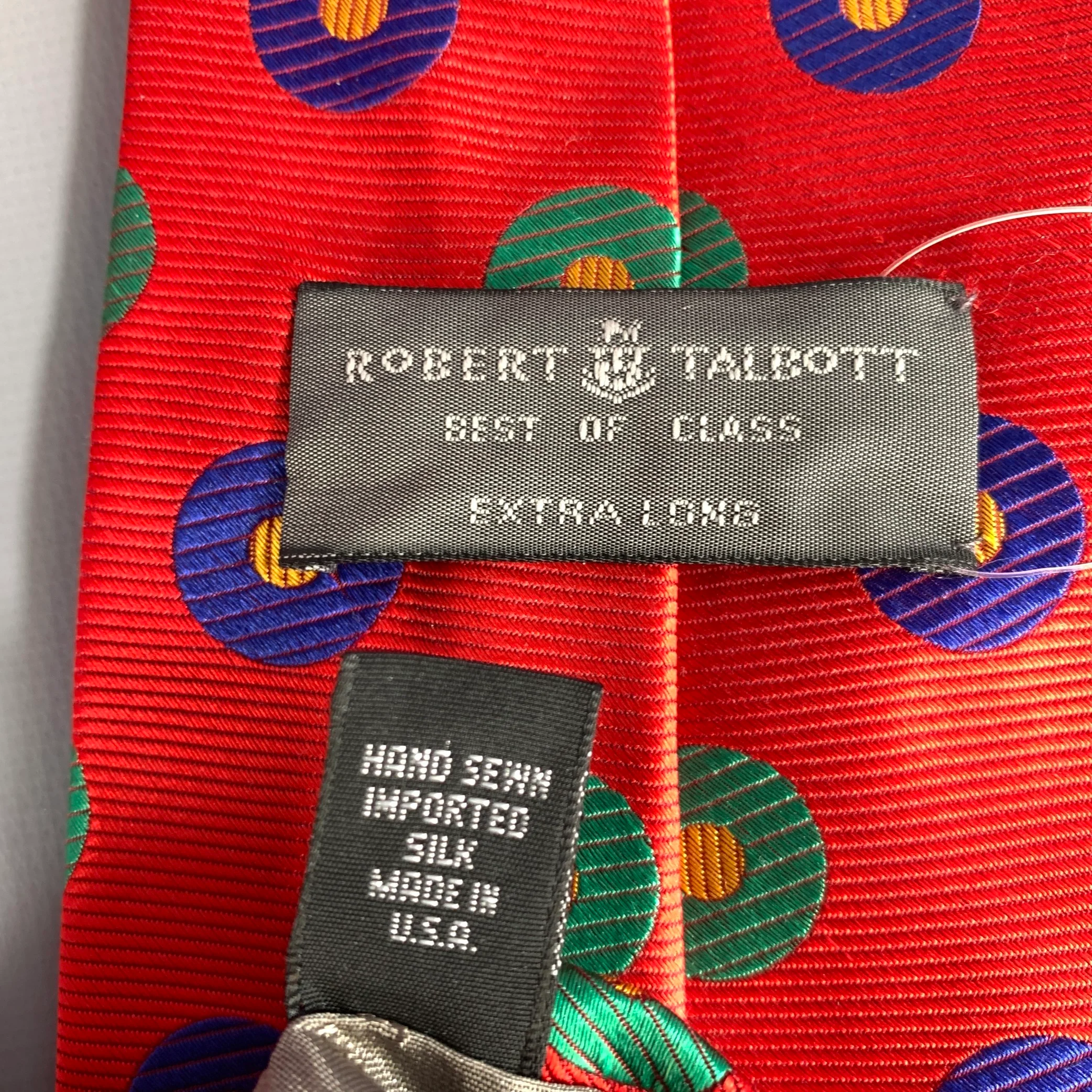 ROBERT TALBOTT Red Navy green gold Geometric Silk Tie - Image 3