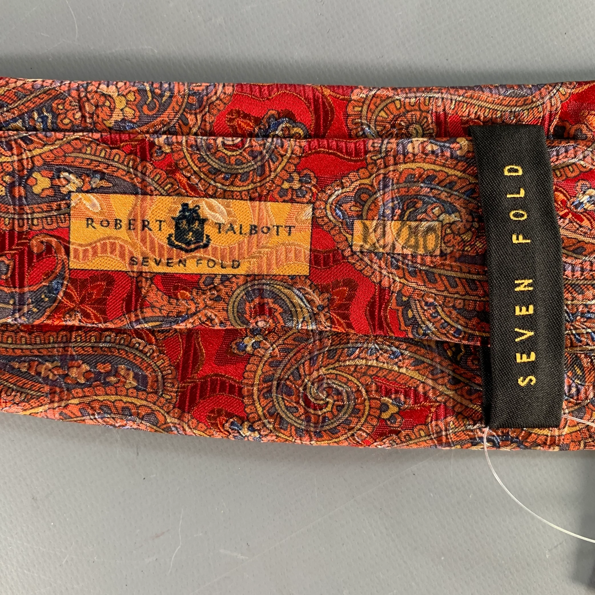 ROBERT TALBOTT Red Orange Paisley Silk Tie - Image 4
