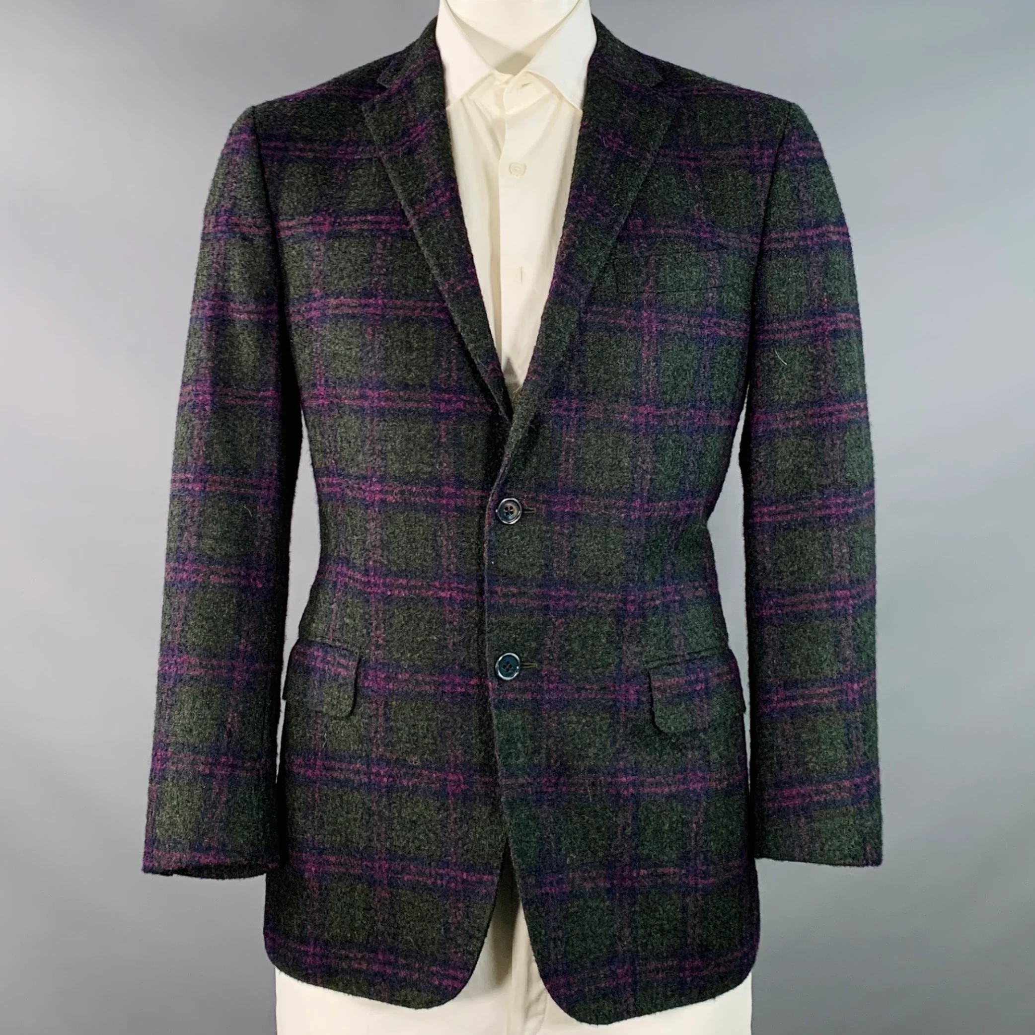 ROBERT TALBOTT Size 42 Regular Green Purple Plaid Alpaca Wool Sport Coat