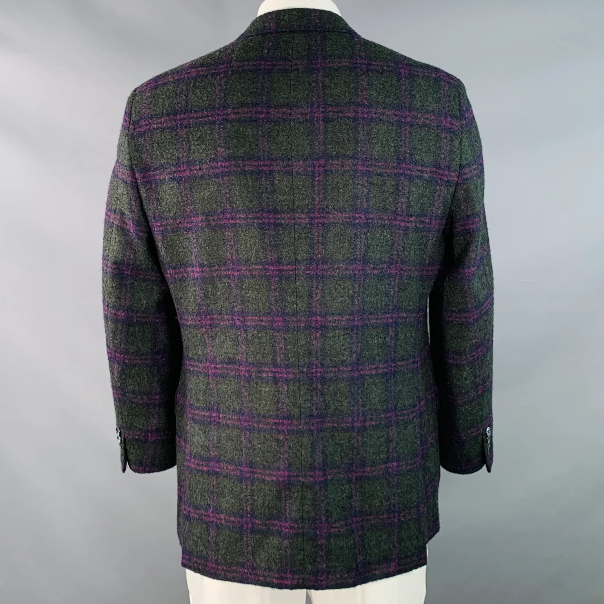 ROBERT TALBOTT Size 42 Regular Green Purple Plaid Alpaca Wool Sport Coat - Image 4