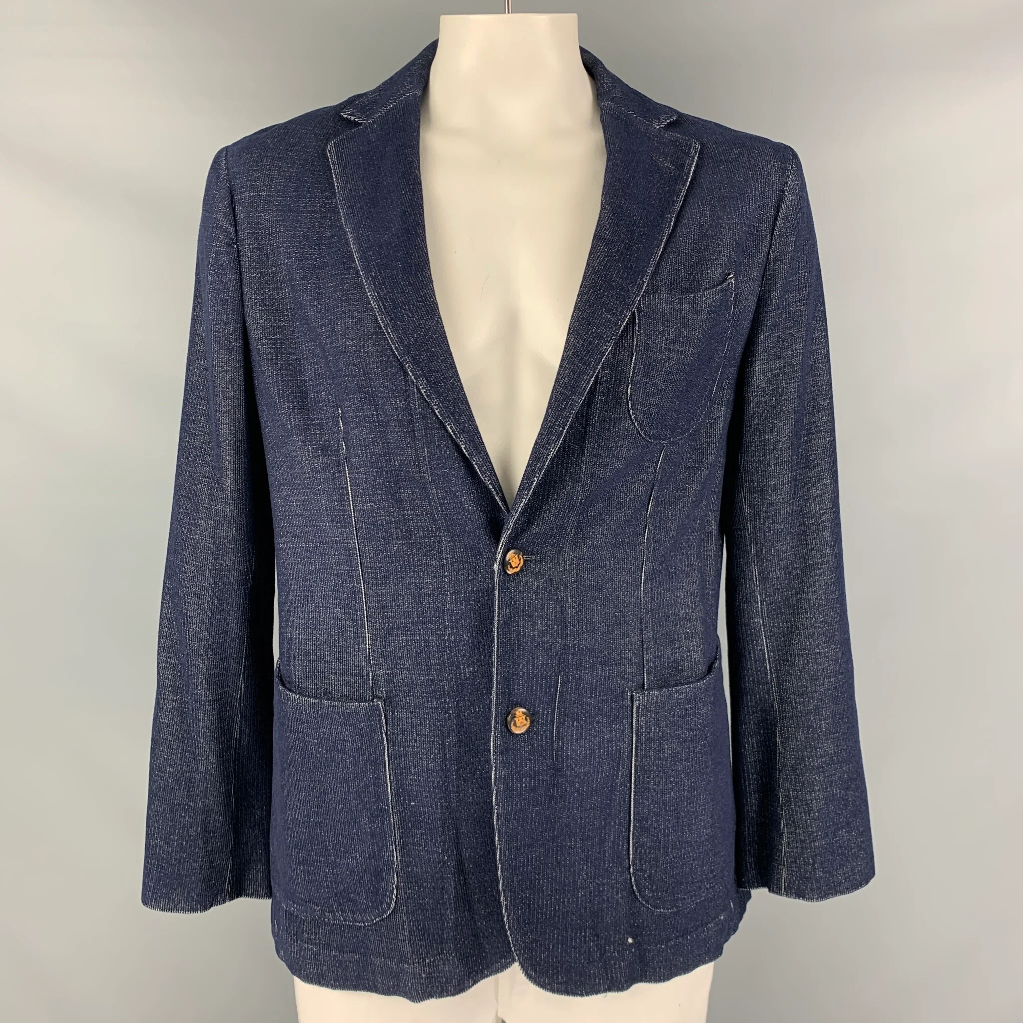 ROBERT TALBOTT Size L Navy White Corduroy Silk Cashmere Jacket