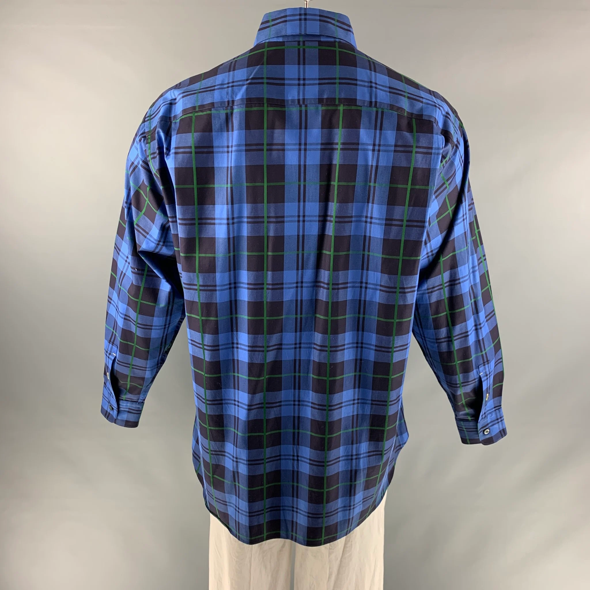 ROBERT TALBOTT Size XL Blue Black Plaid Cotton One pocket Long Sleeve Shirt - Image 3