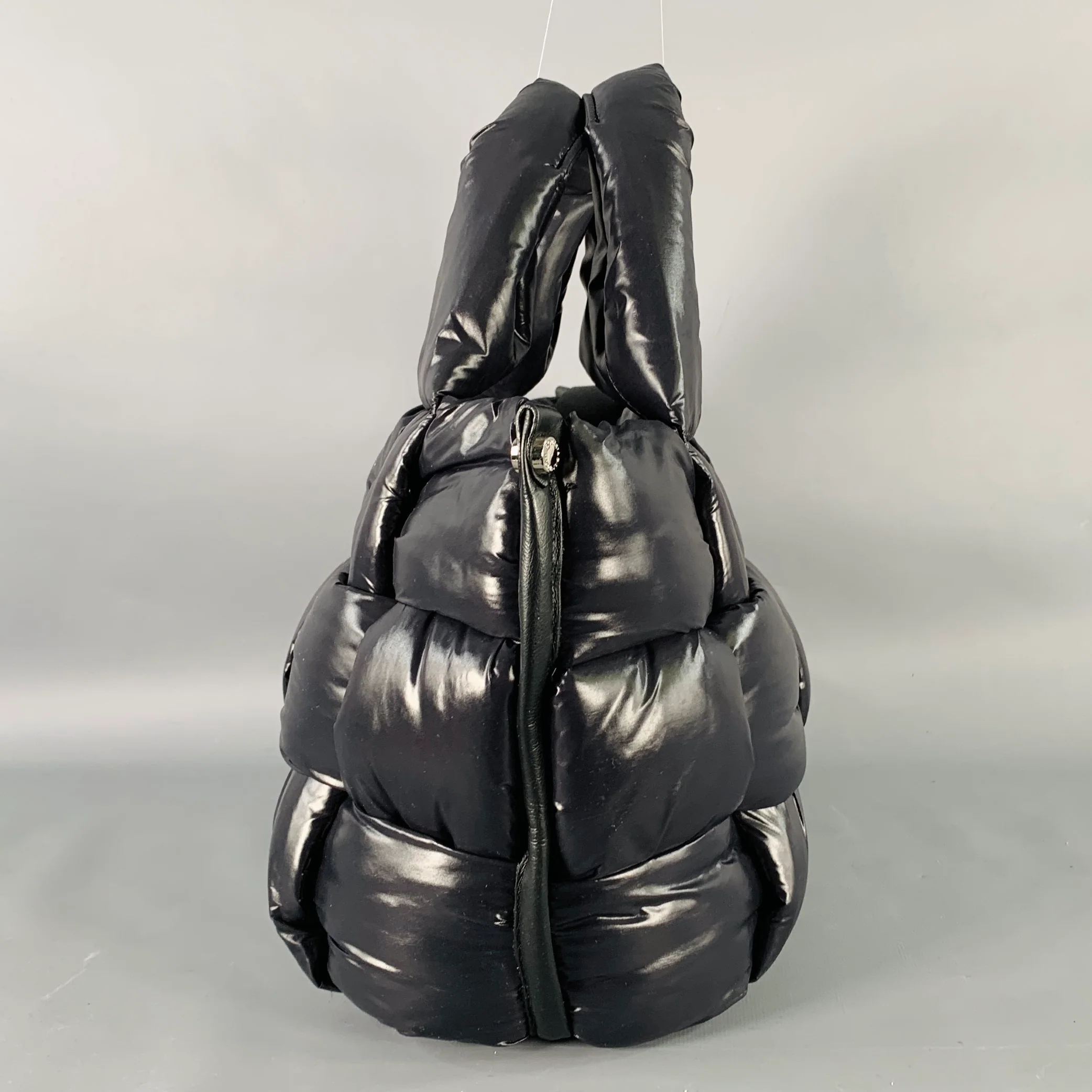 ROBERTA GANDOLFI Medium Black Puffy Quilted Nylon Woven Tote Handbag - Image 2
