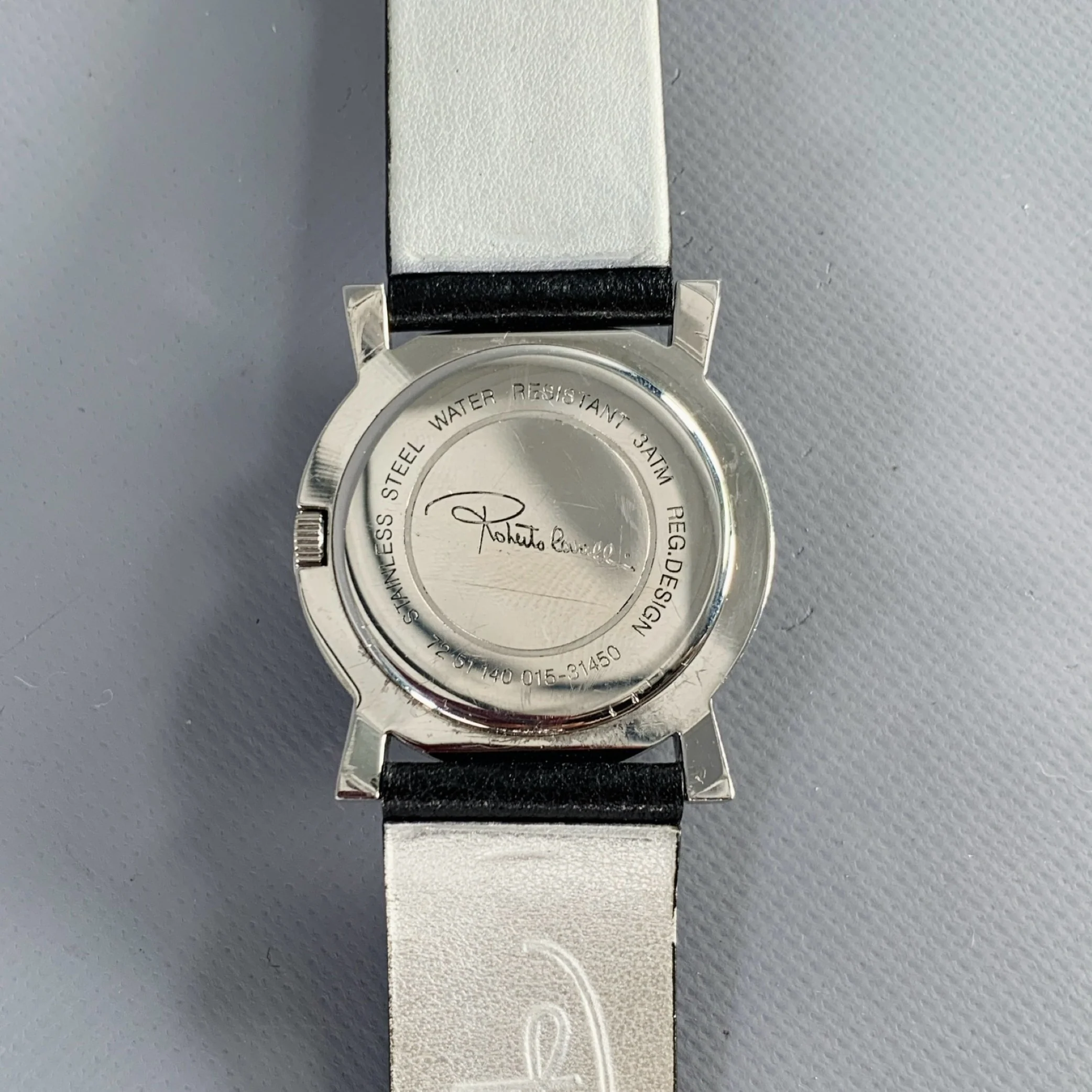 ROBERTO CAVALLI Black Silver Embroidered Leather Stainless Steel Watch - Image 4