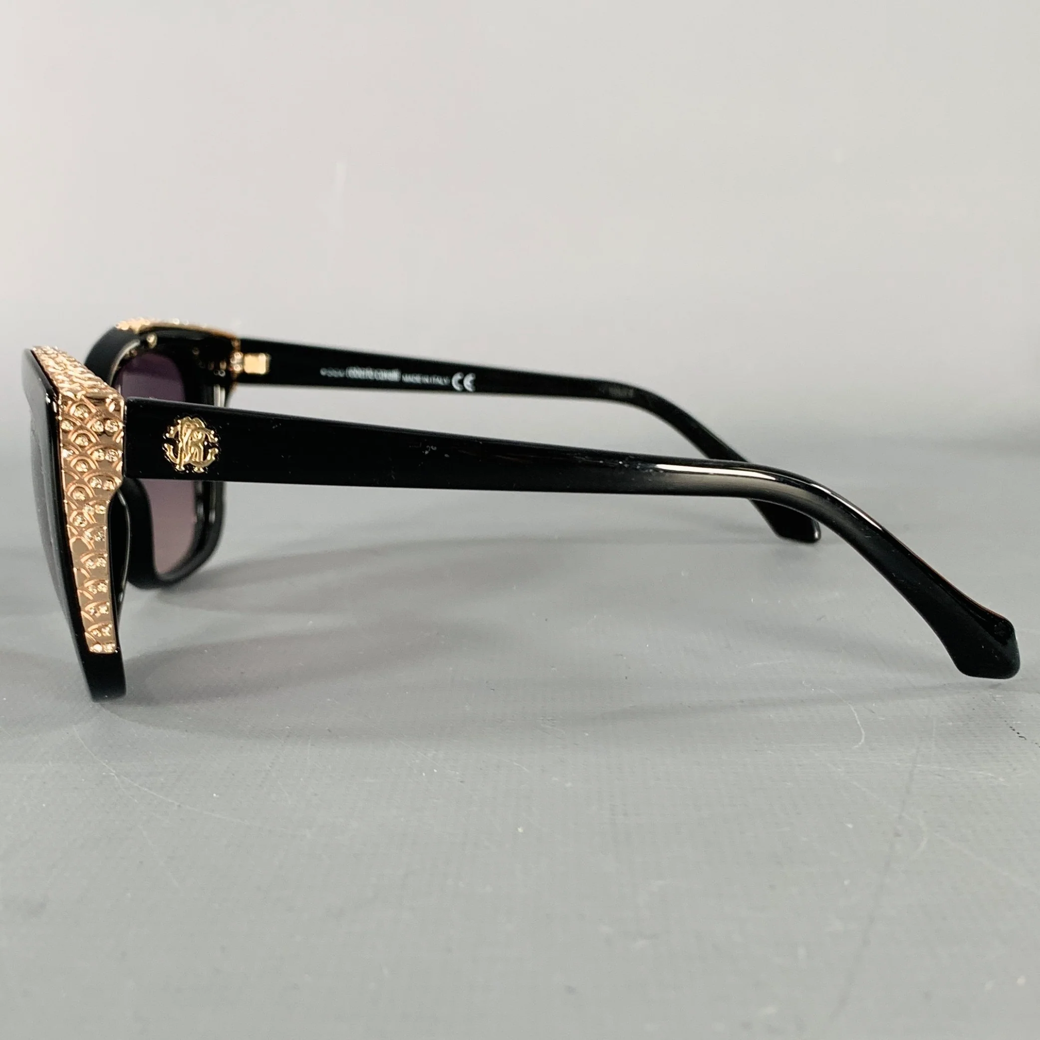ROBERTO CAVALLI Mekbuda Black Rose Gold Acetate Metal Sunglasses - Image 4