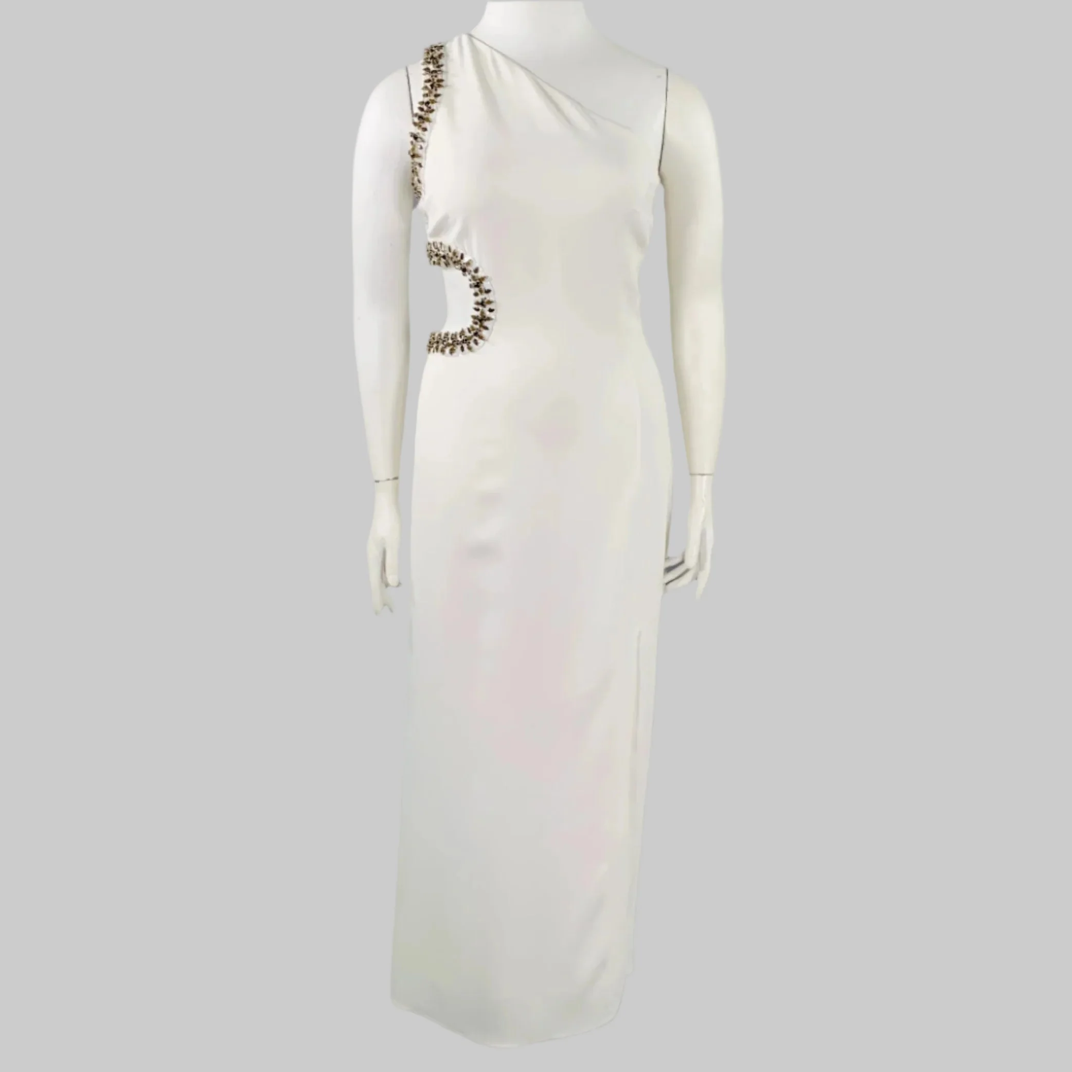 ROBERTO CAVALLI Size 12 Cream Viscose Blend Rhinestones Evening Gown