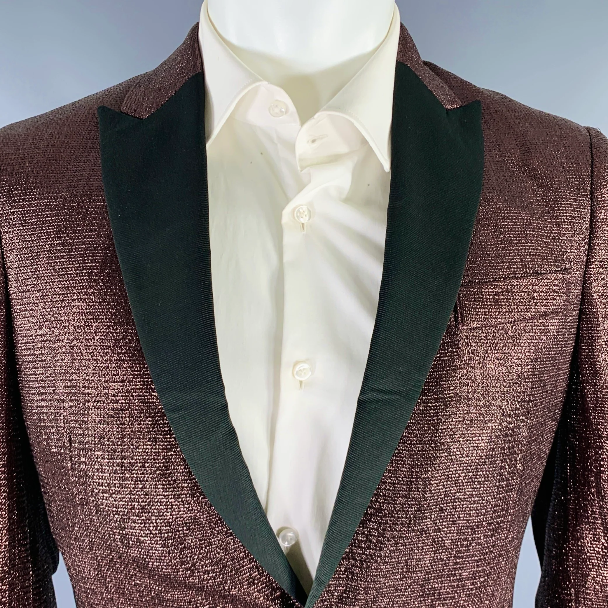 ROBERTO CAVALLI Size 36 Purple Black Metallic Tuxedo Sport Coat - Image 2