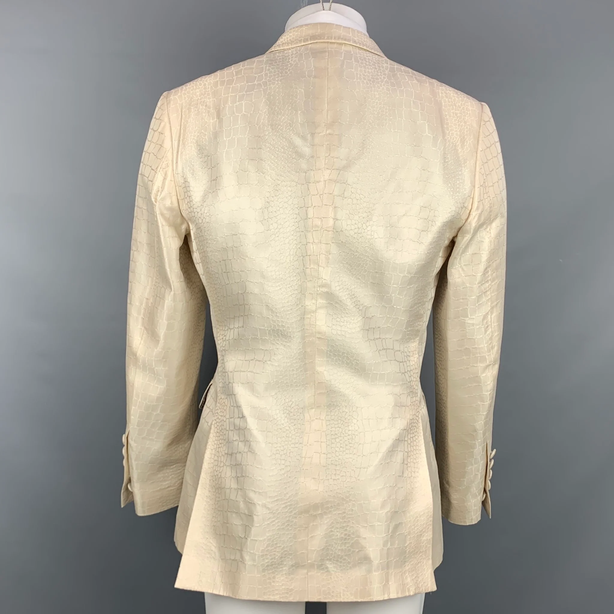 ROBERTO CAVALLI Size 40 Beige Animal Print Silk Notch Lapel Sport Coat - Image 3