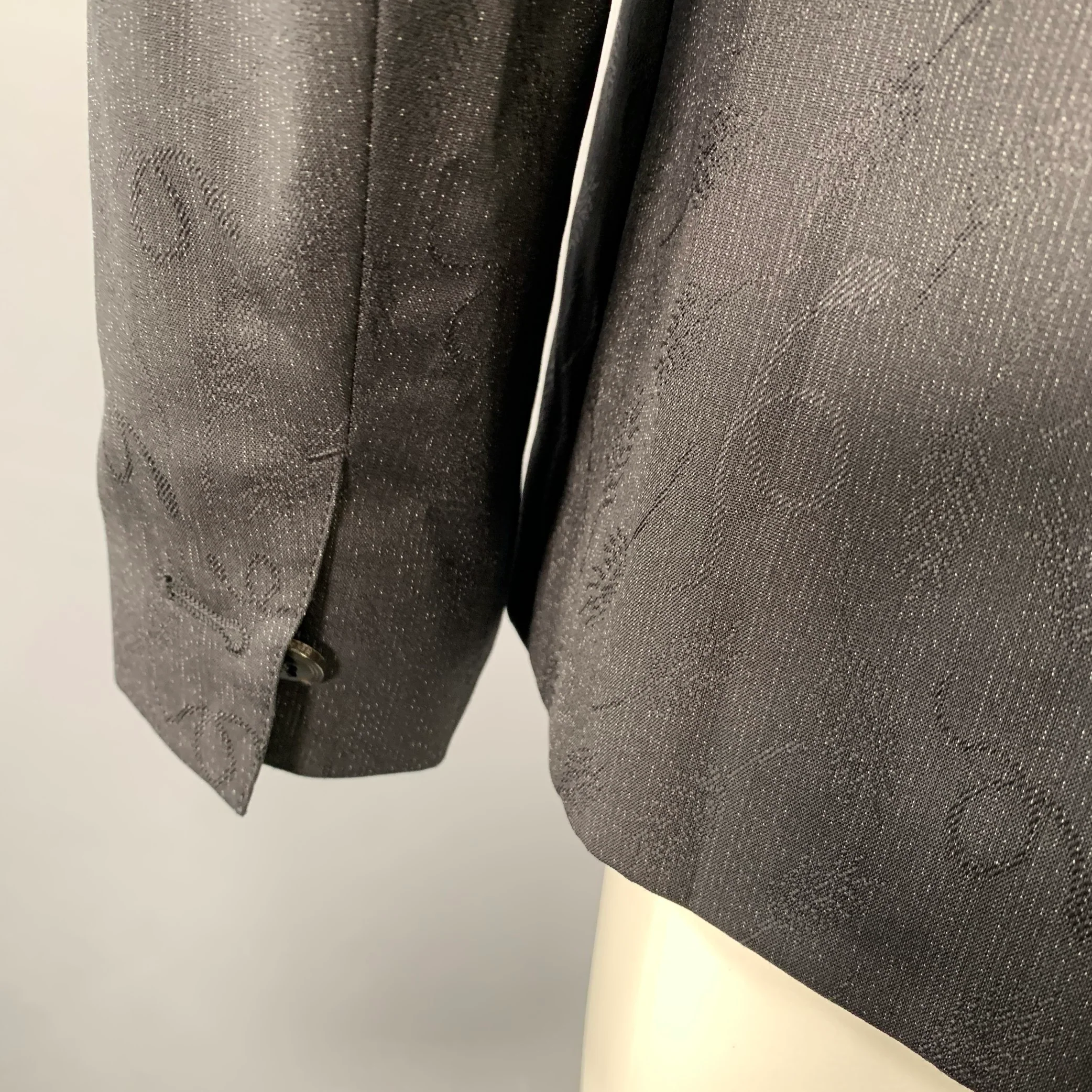 ROBERTO CAVALLI Size 40 Black Grey Snake Jacquard Wool Silk Sport Coat - Image 5