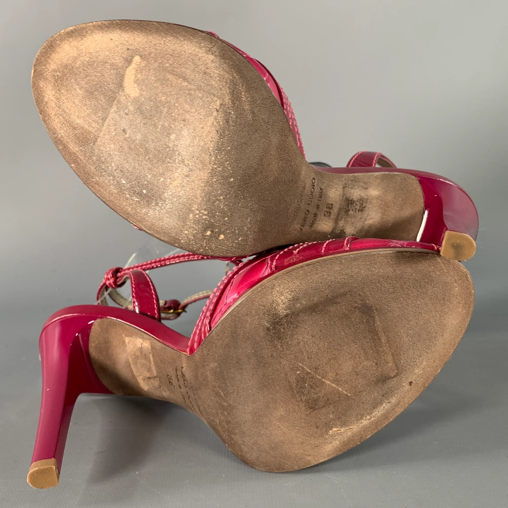 ROBERTO CAVALLI Size 6 Pink Mixed Materials Patent Leather Platform Sandals - Image 5