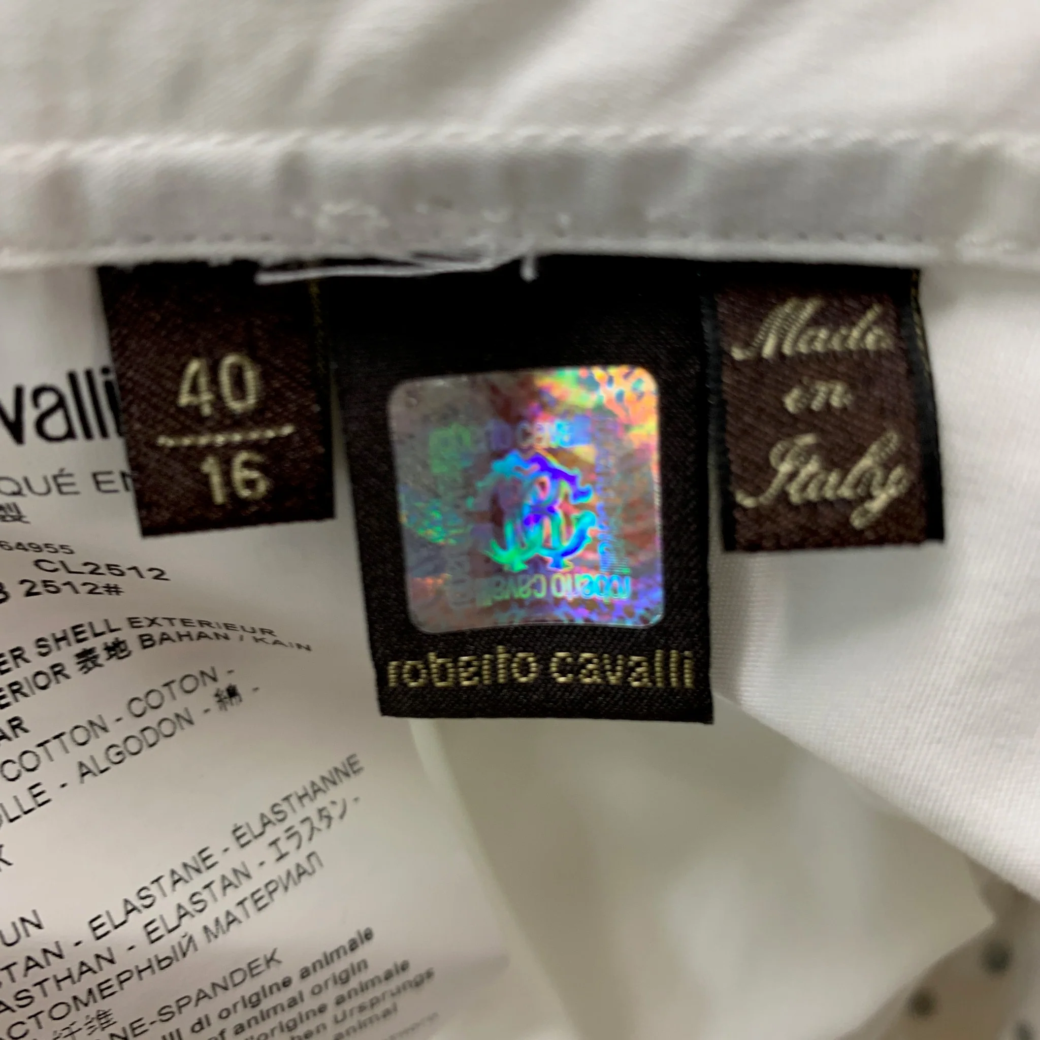 ROBERTO CAVALLI Size M White Studded Cotton Elastane Long Sleeve Shirt - Image 7