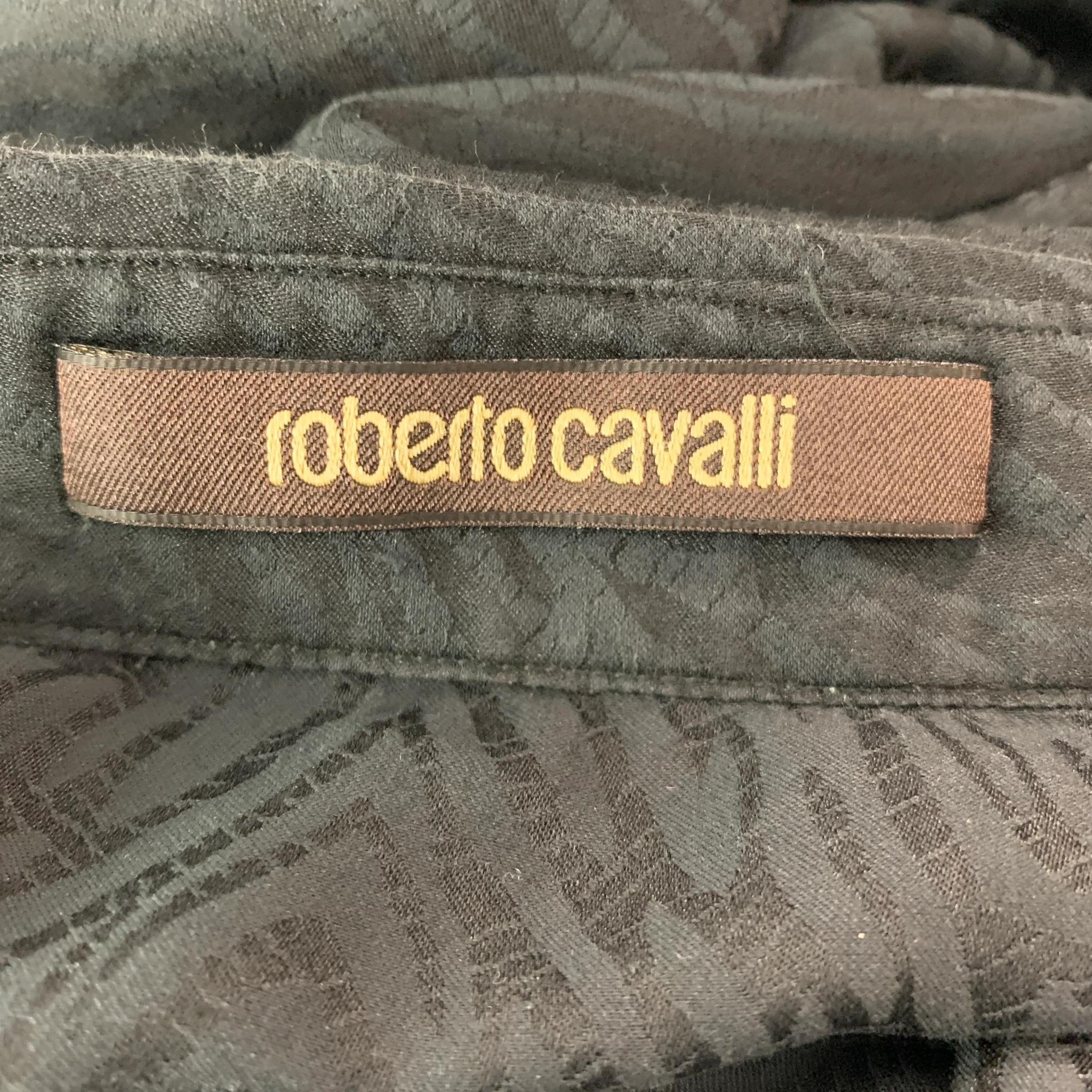 ROBERTO CAVALLI Size XL Black Animal Print Cotton Silk Long Sleeve Shirt - Image 5