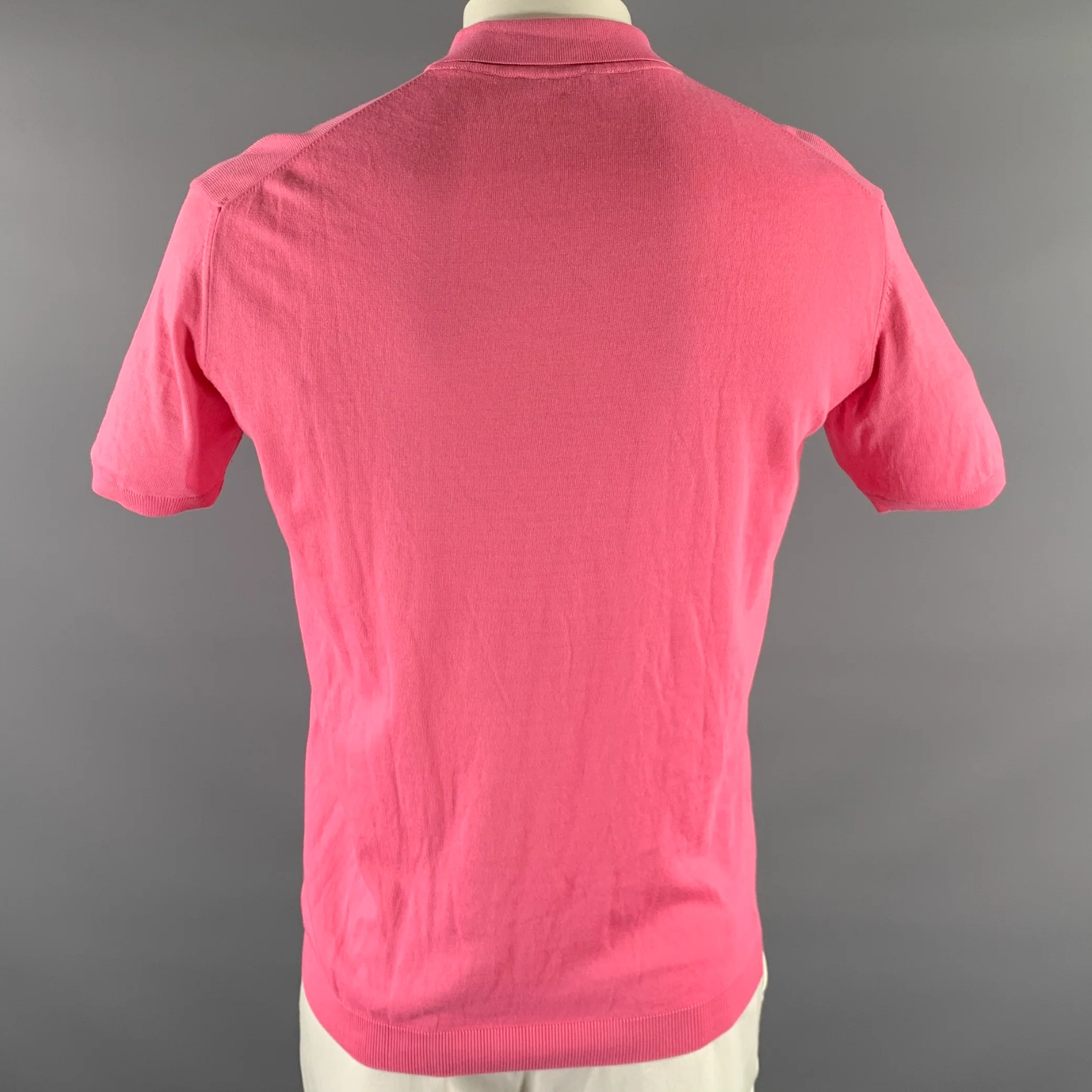 ROBERTO CAVALLI Size XXL Pink Knitted Cotton Buttoned Polo - Image 4