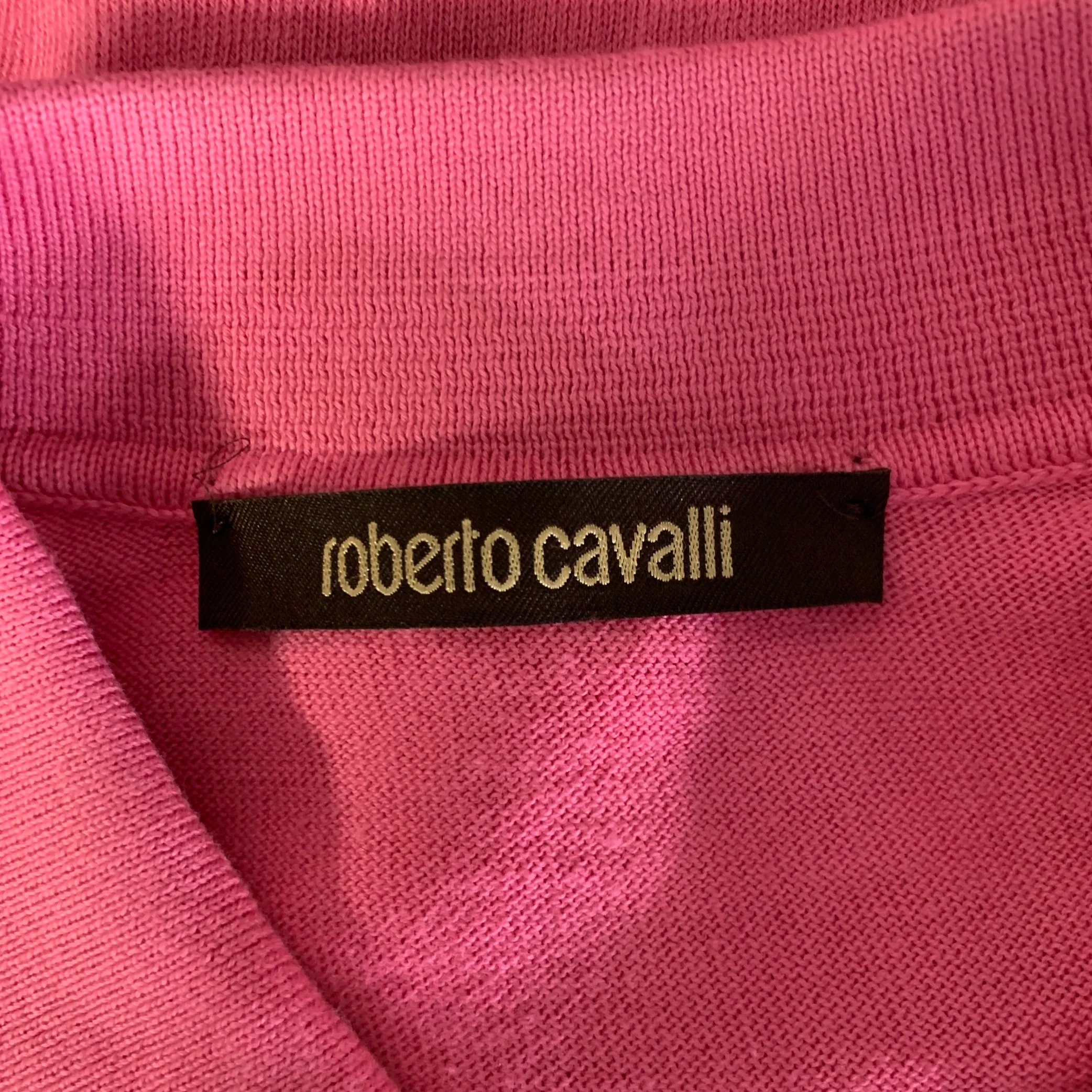 ROBERTO CAVALLI Size XXL Pink Knitted Cotton Buttoned Polo - Image 5