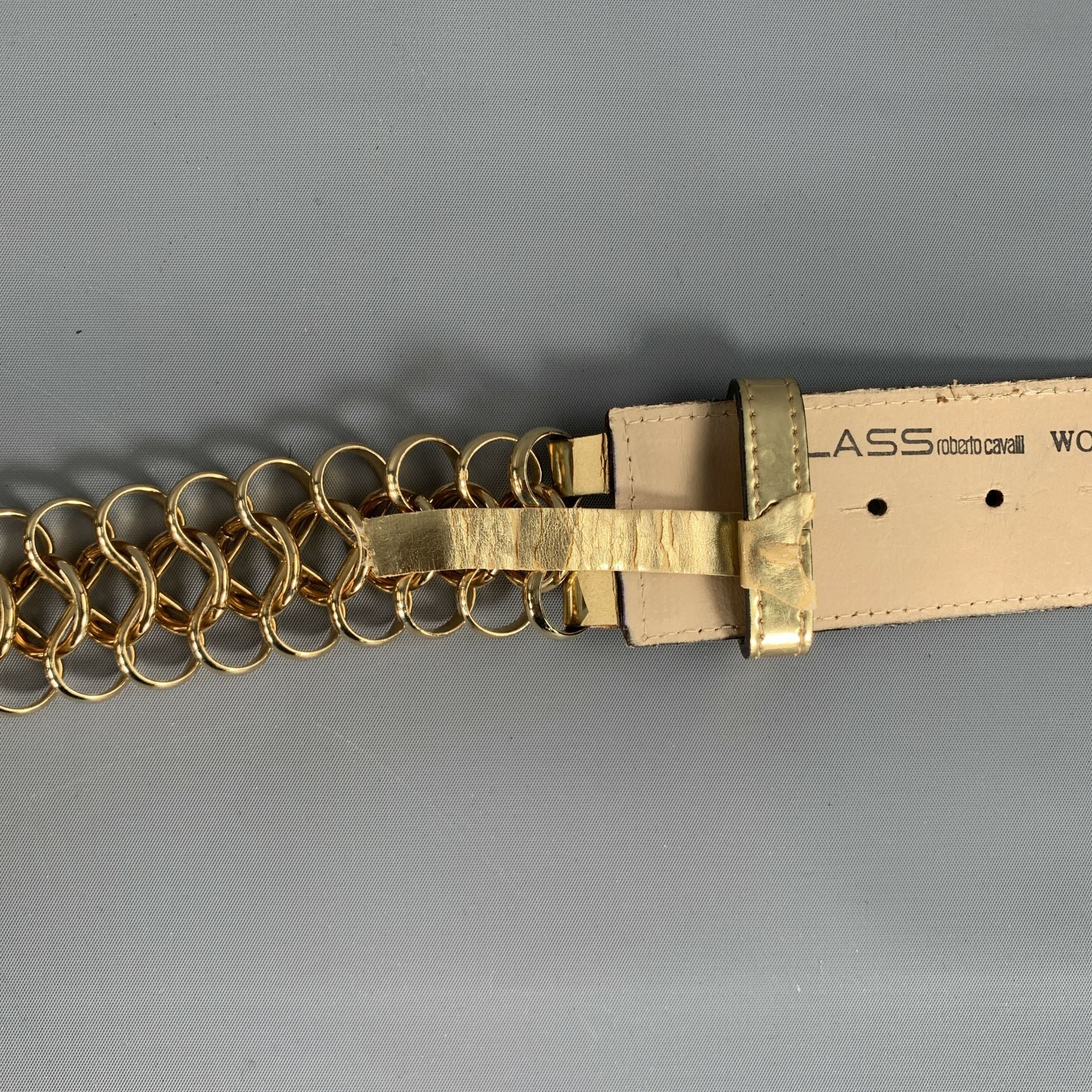 ROBERTO CAVALLI Waist Size M Gold Chain Link Leather Enamel Belt - Image 6