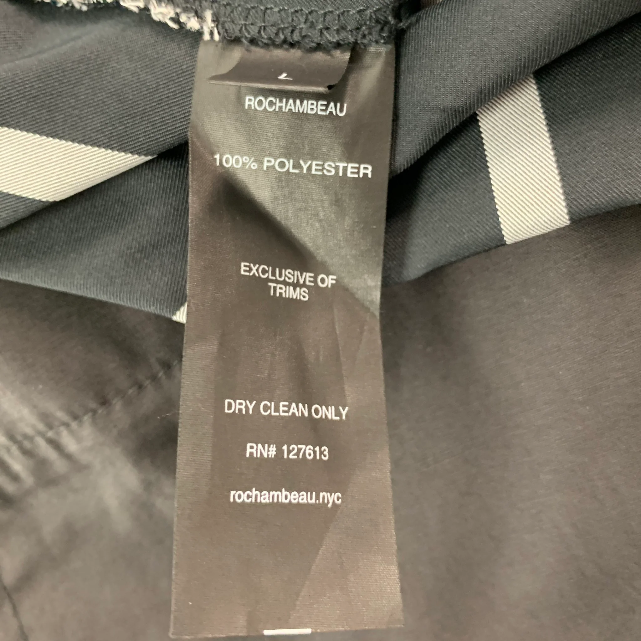 ROCHAMBEAU Size 32 Black Grey Striped Trim Polyester Flat Front Casual Pants - Image 4