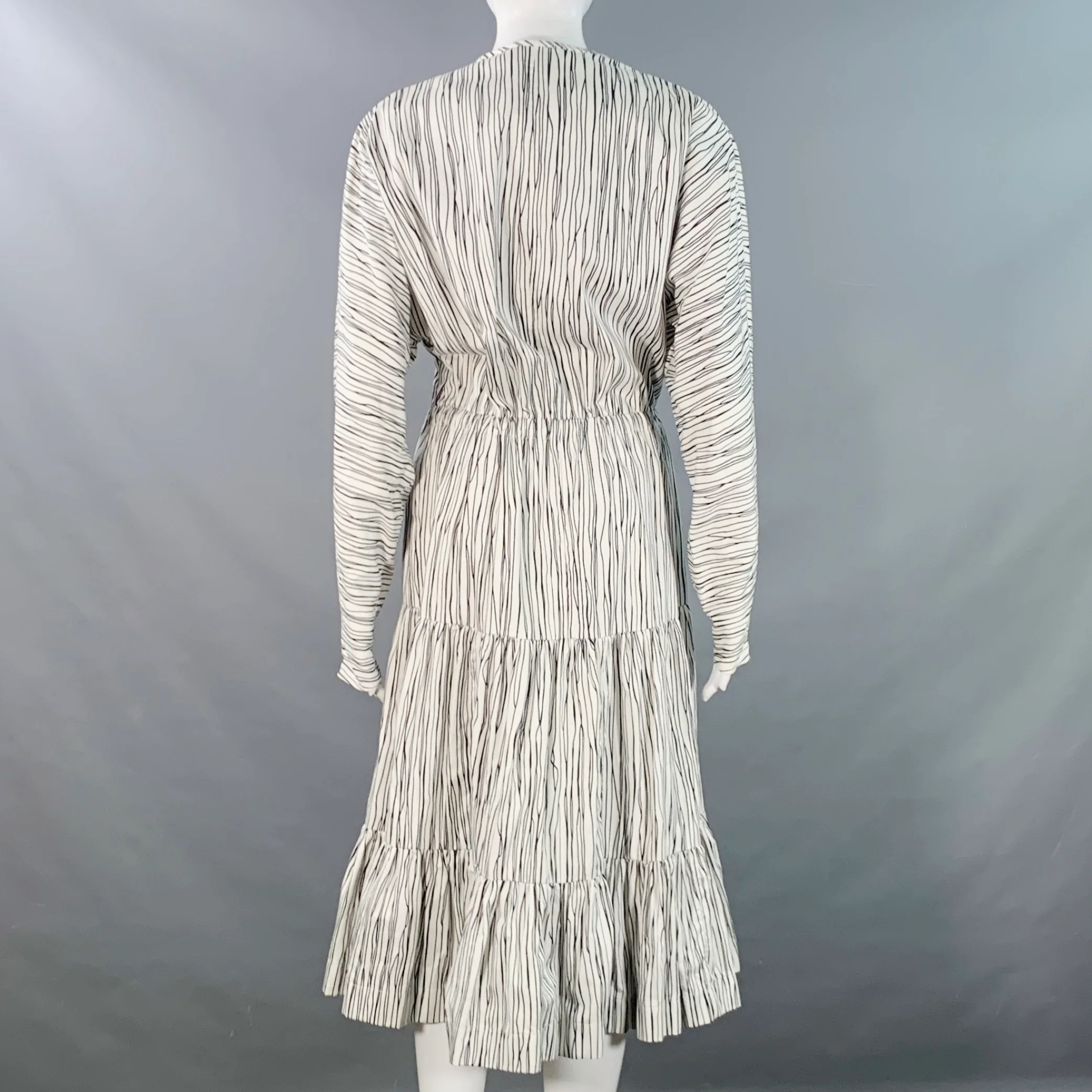 ROCHAS Size 2 Black White Cotton Stripe Button Trim A-Line Dress - Image 4