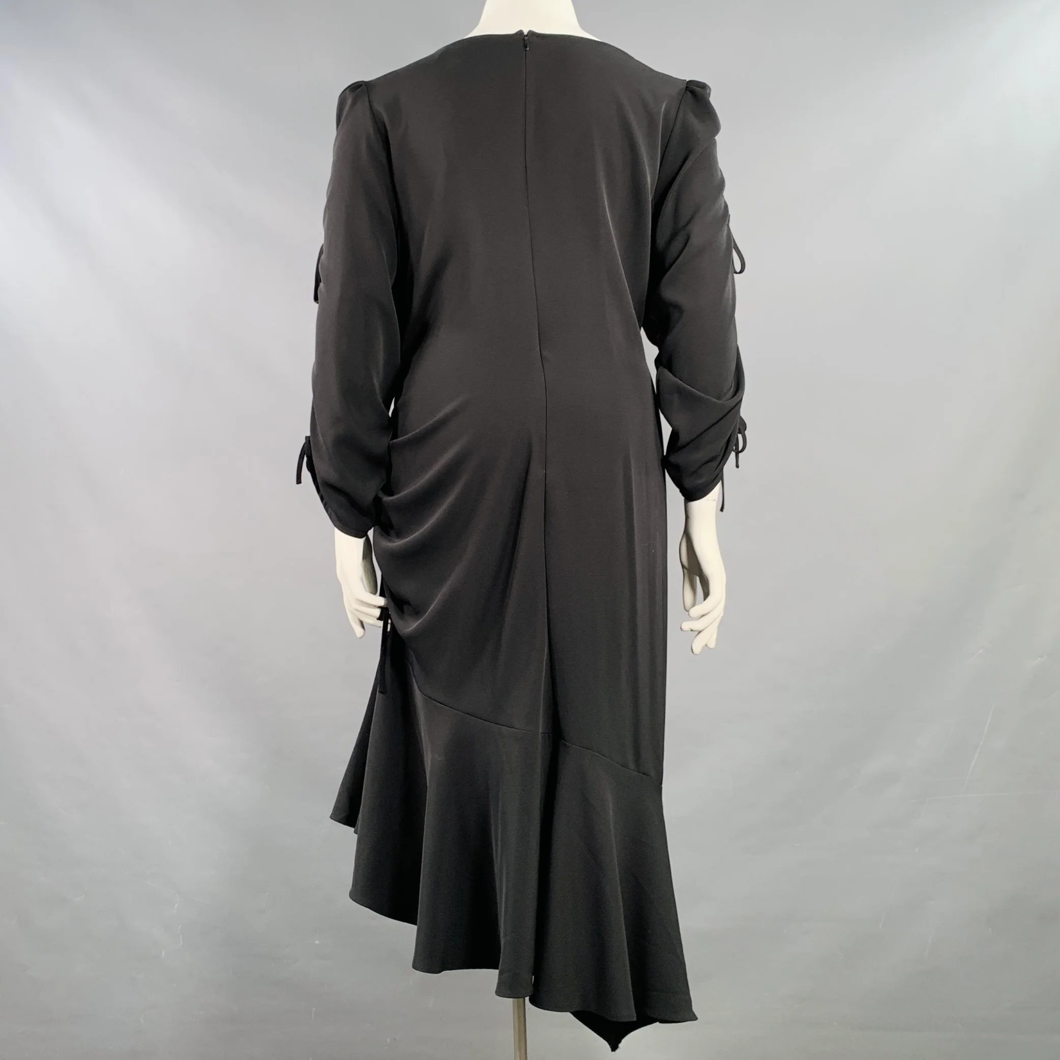 RODARTE Size 18 Black Polyester Blend Ruched Asymmetrical Dress - Image 4