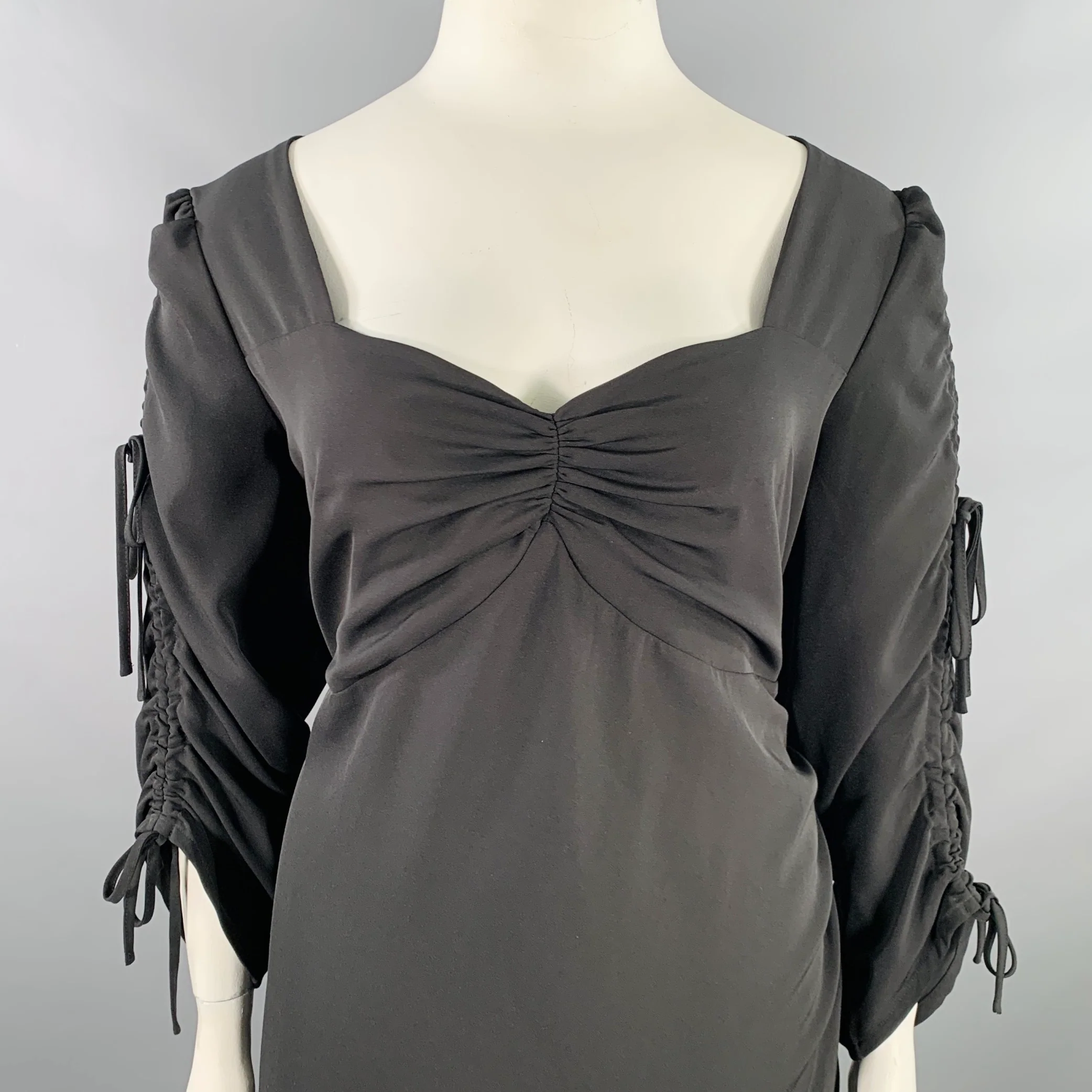 RODARTE Size 22 Black Polyester Blend Ruched Asymmetrical Dress - Image 2