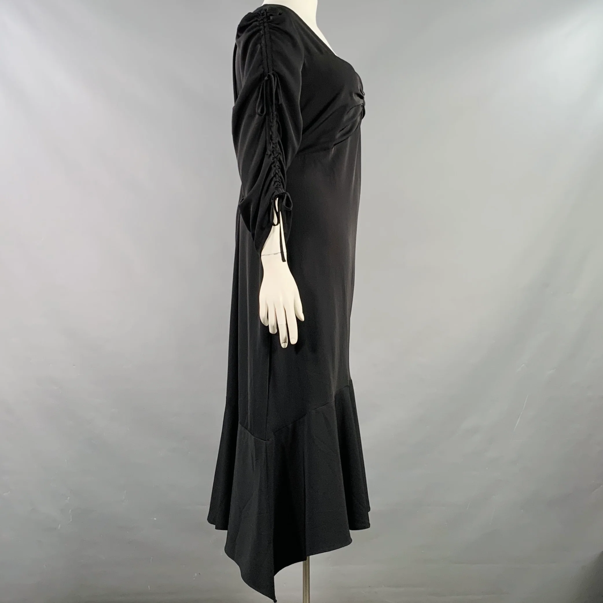 RODARTE Size 22 Black Polyester Blend Ruched Asymmetrical Dress - Image 3