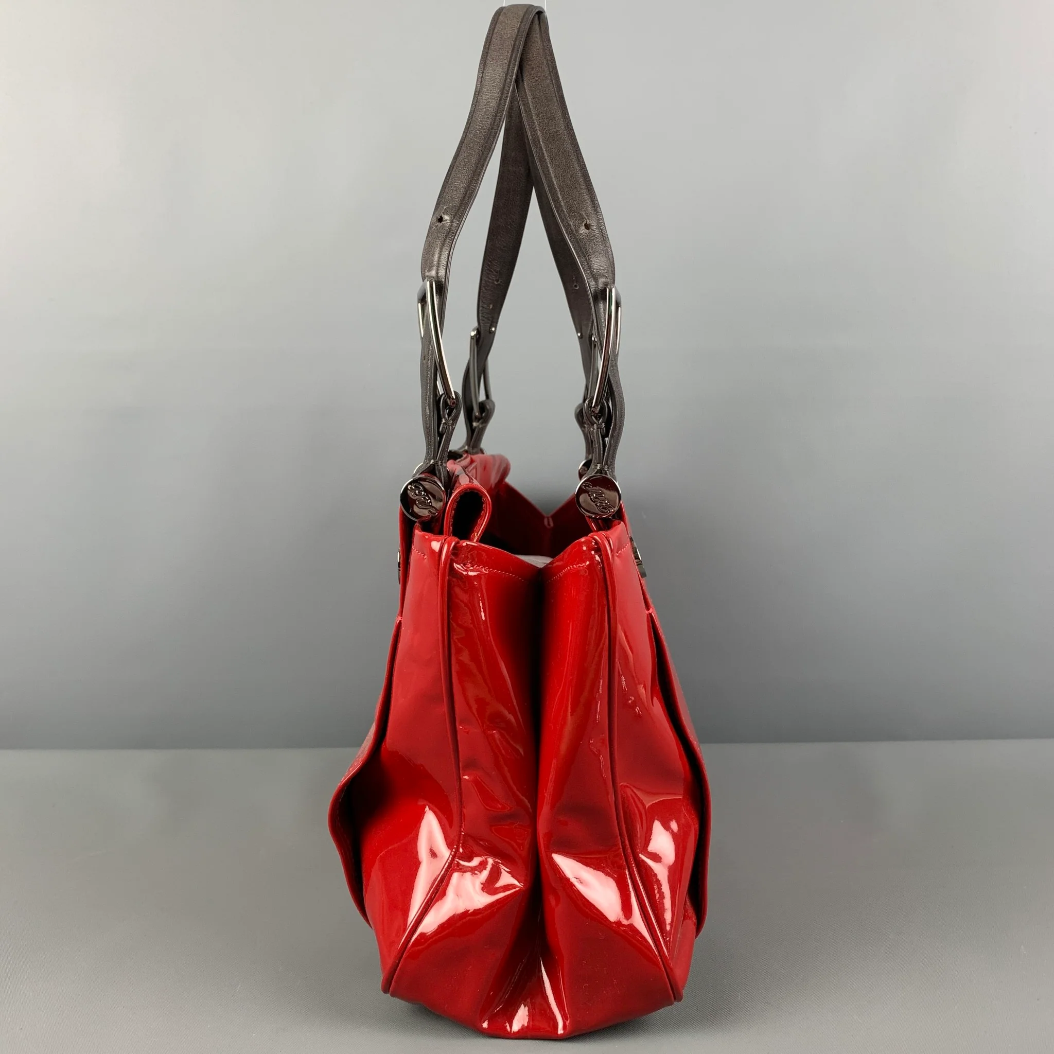 ROGER VIVIER Red Brown Patent Leather Tote Handbag - Image 3