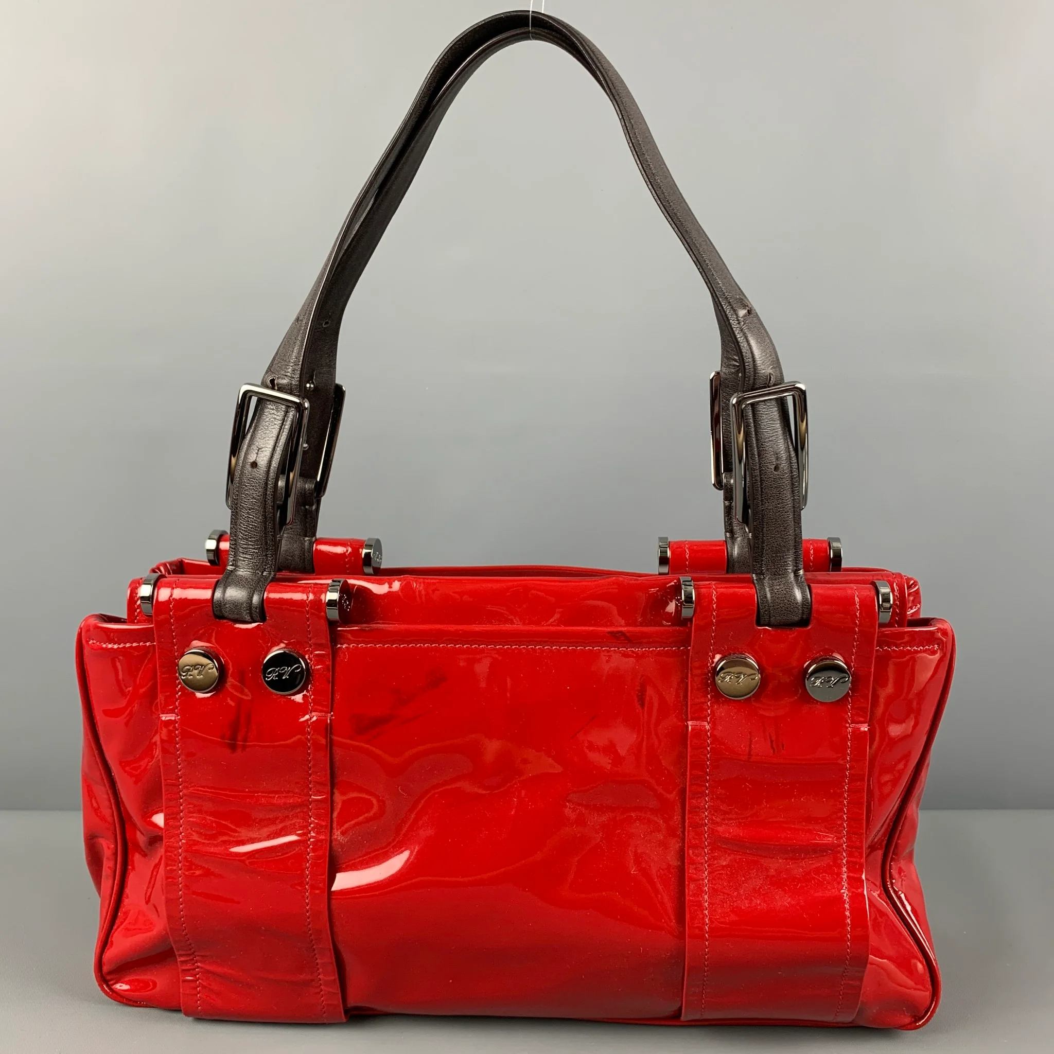 ROGER VIVIER Red Brown Patent Leather Tote Handbag - Image 4