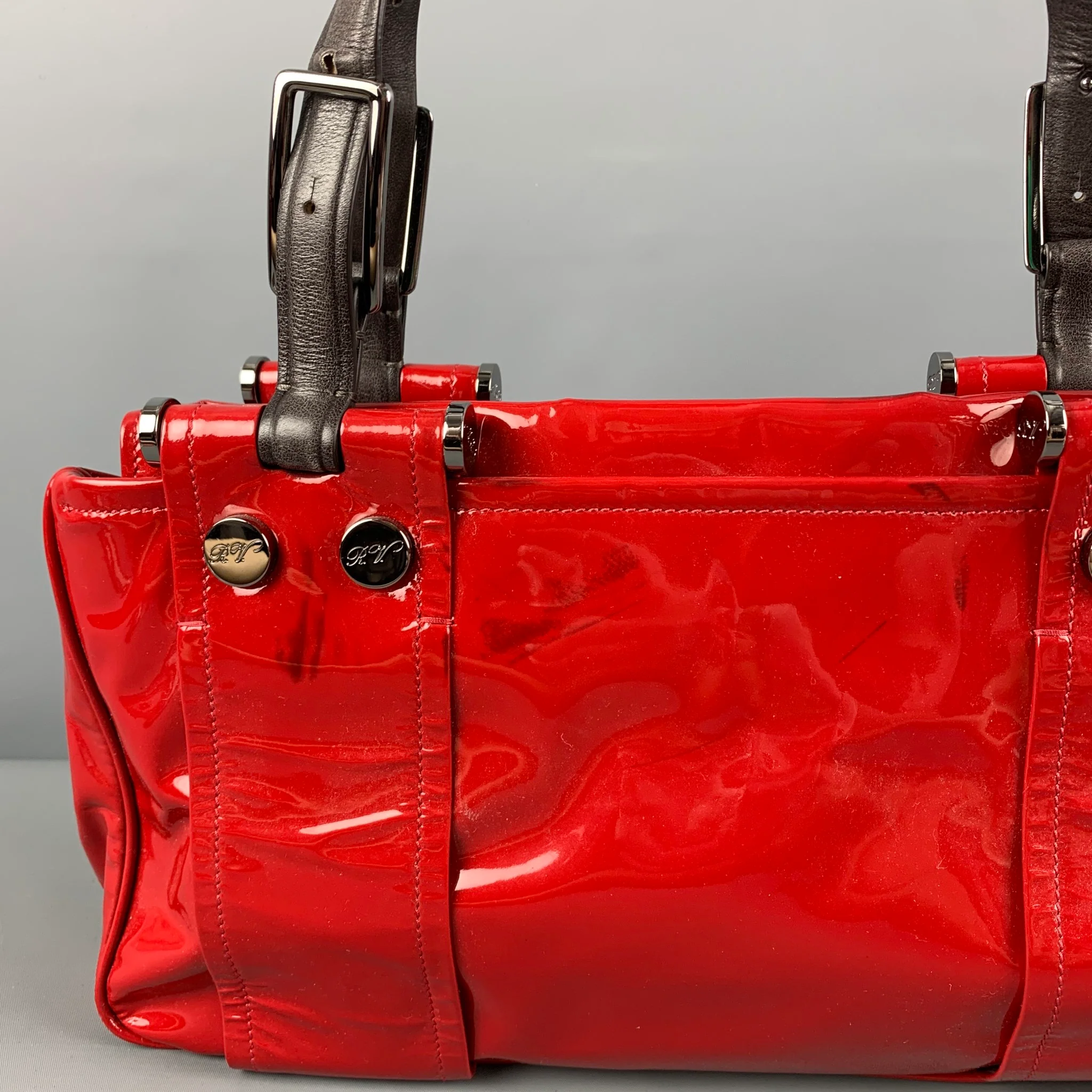 ROGER VIVIER Red Brown Patent Leather Tote Handbag - Image 5