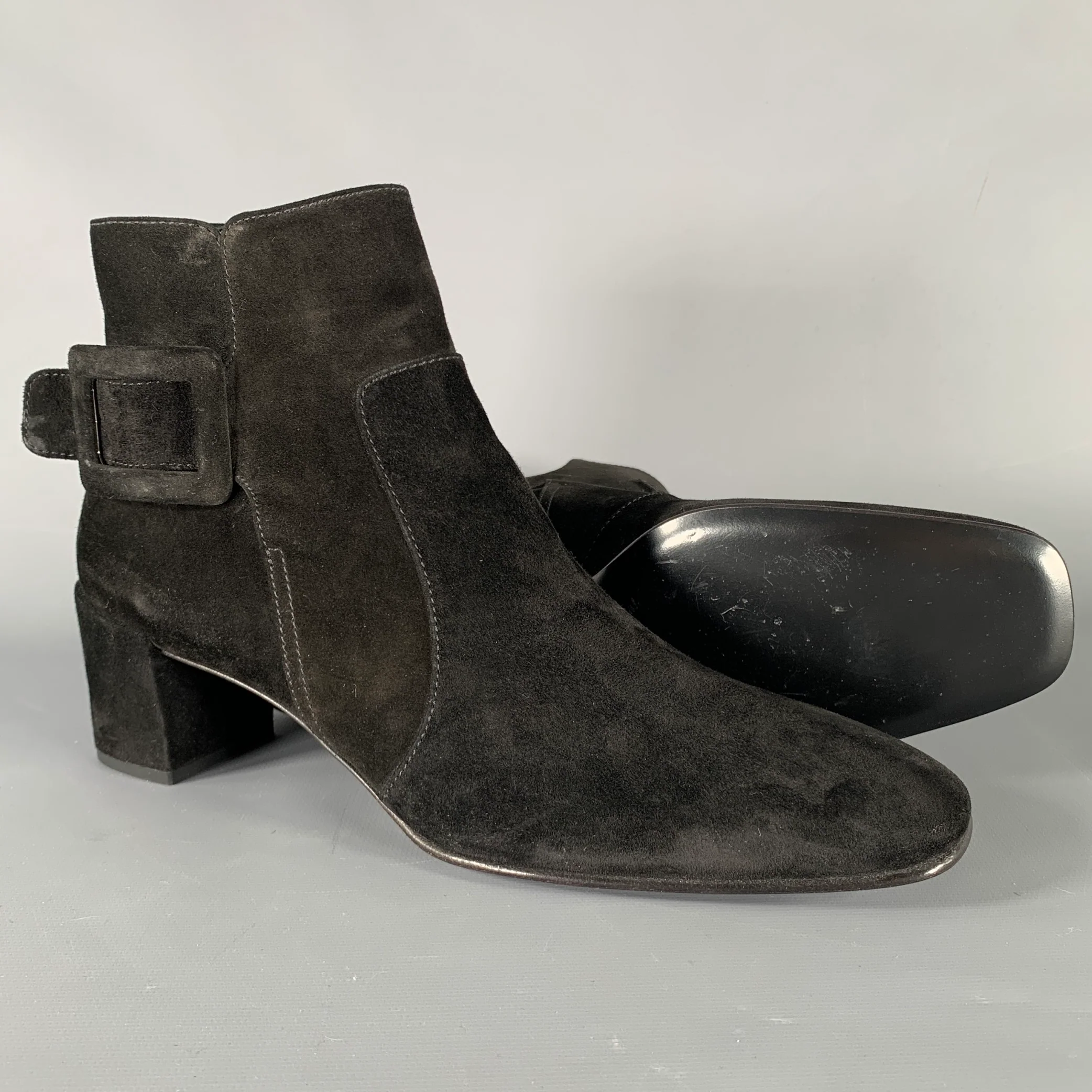 ROGER VIVIER Size 9 Black Suede Chunky Heel Boots - Image 5