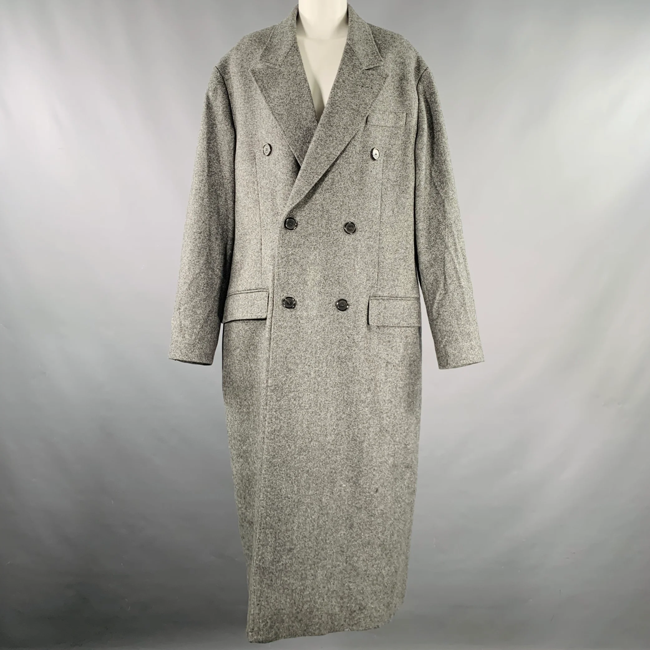 ROKH Size S Grey Wool Tweed Oversized Coat