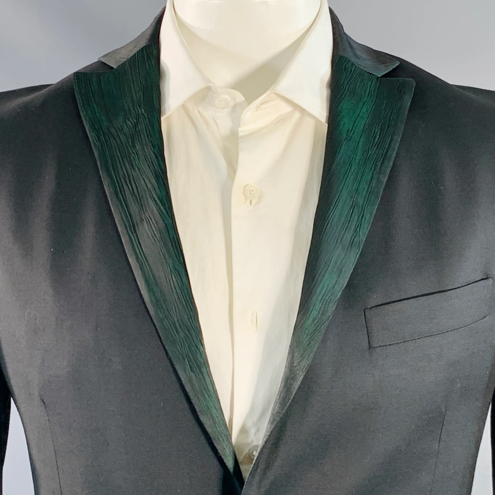 ROMEO GIGLI Size 42 Black Green Contrast Trim Virgin Wool Sport Coat - Image 2