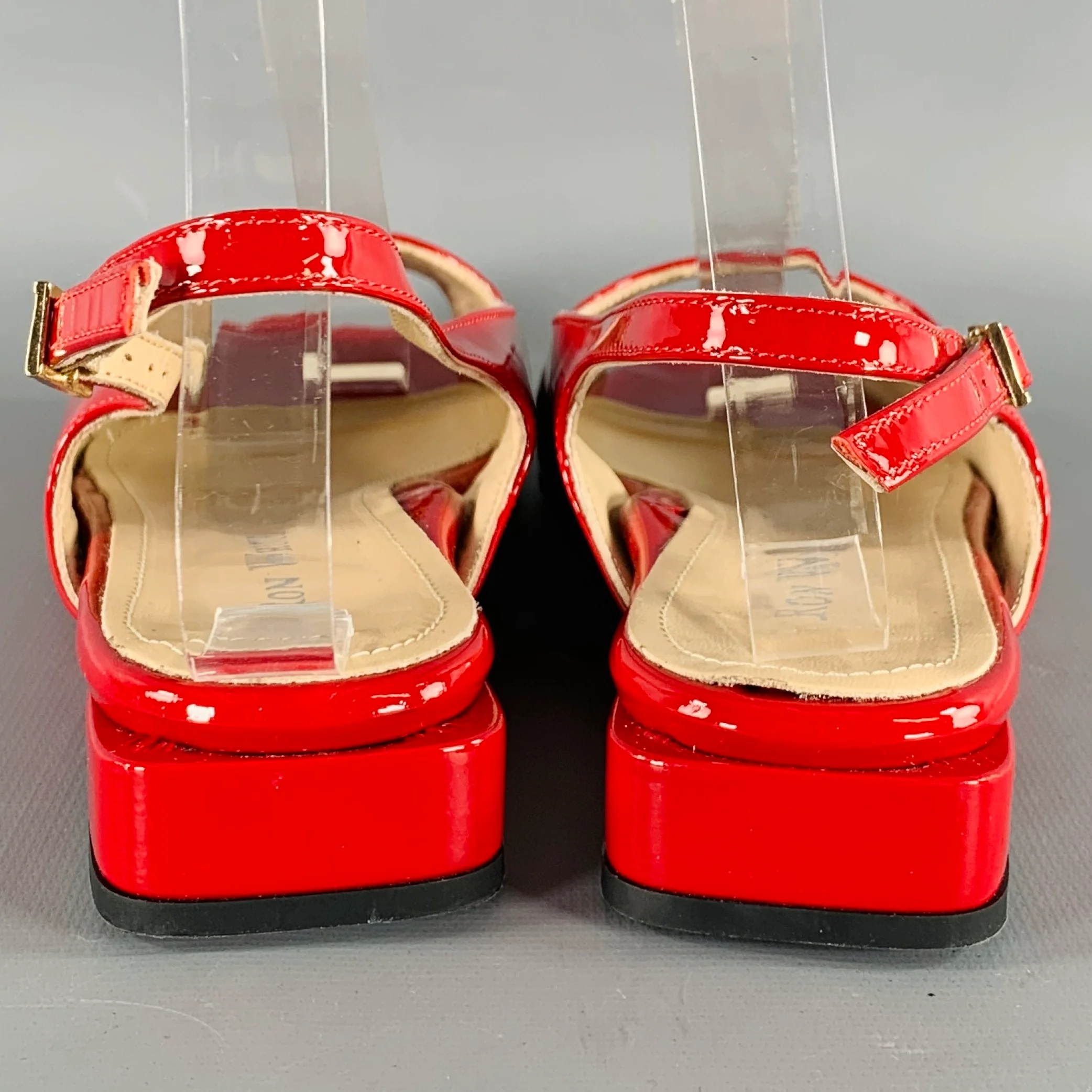 RON WHITE Size 6.5 Red Patent Leather Slingback Sandals - Image 3
