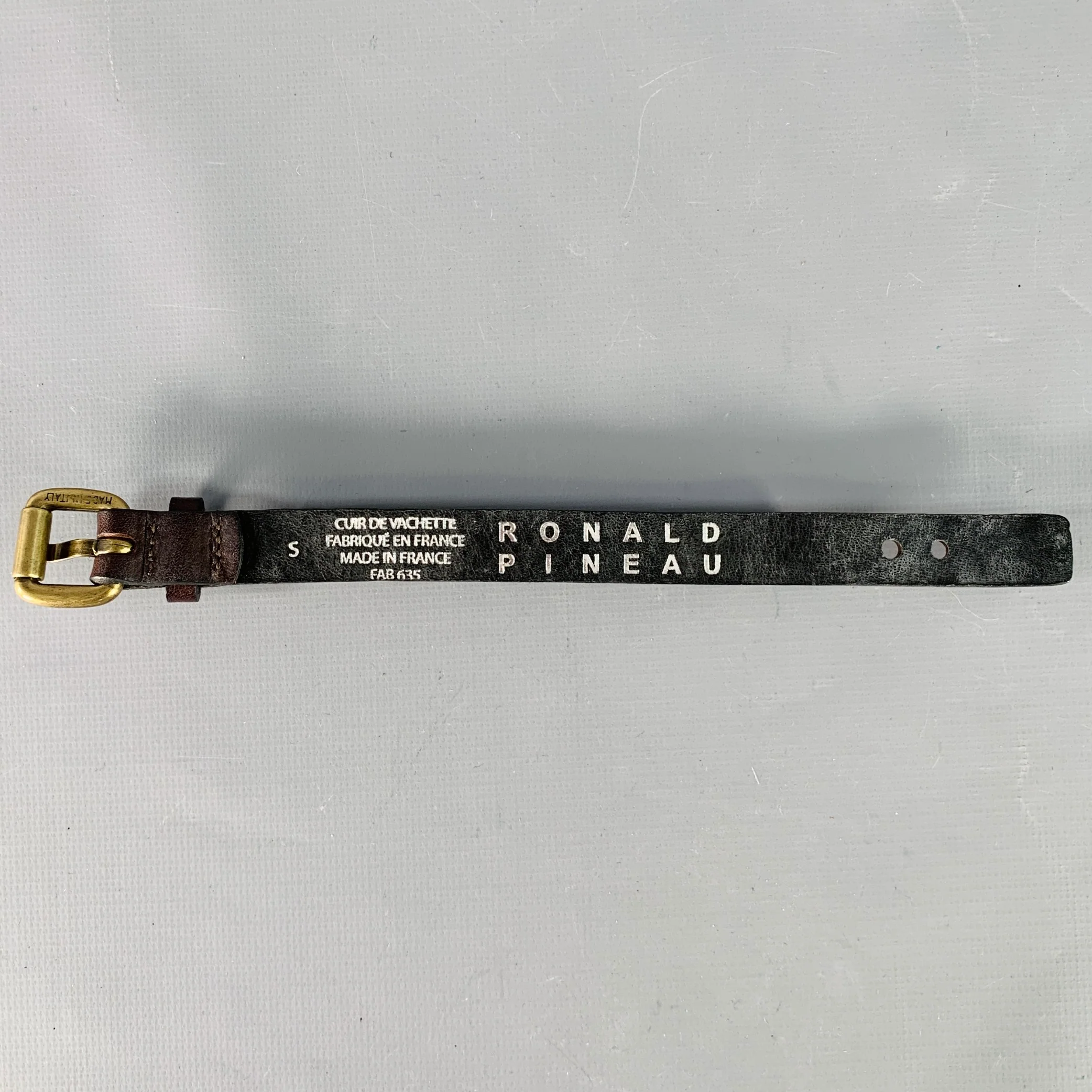 RONALD PINEAU Brown Gold Rhinestones Leather Buckle Bracelet - Image 2