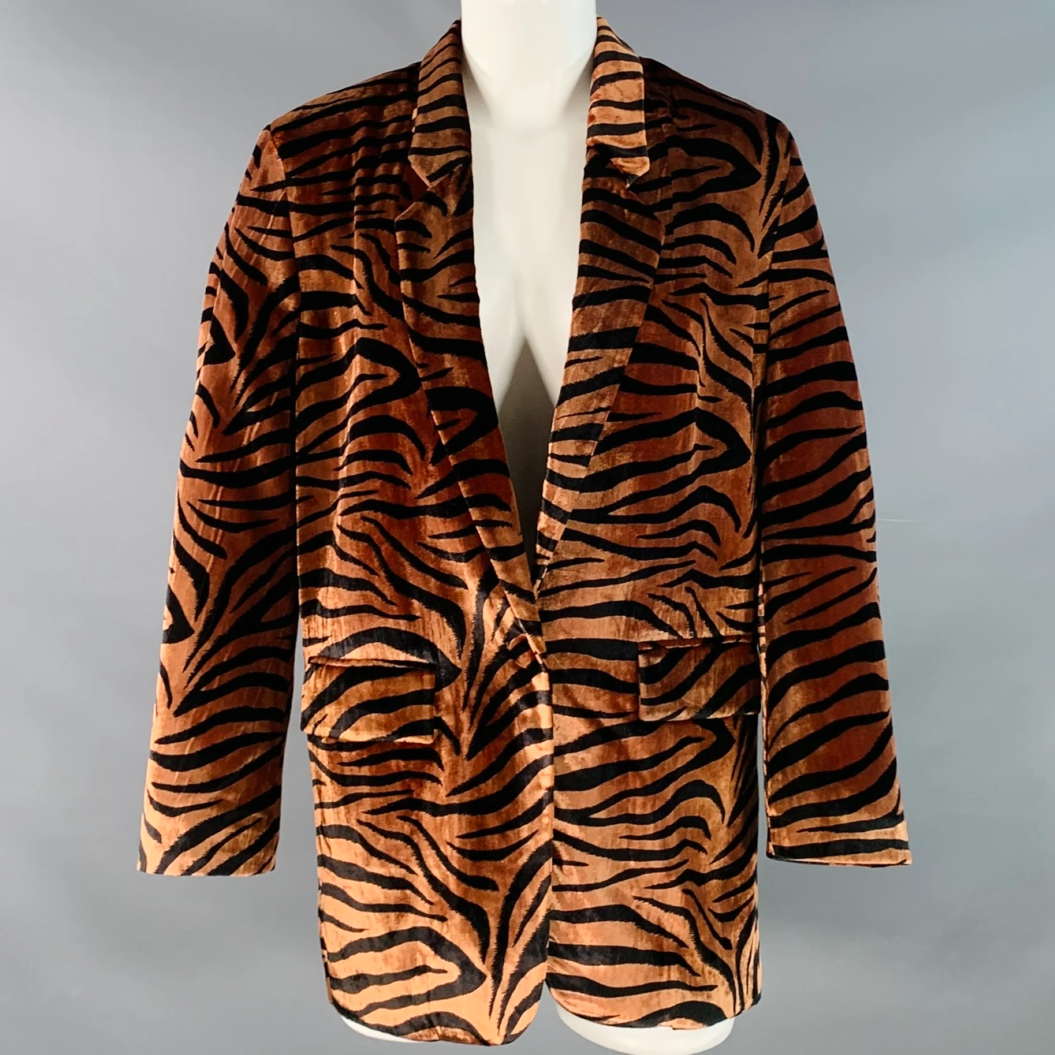 ROTATE Size 2 Maggie Brown Black Velour Animal Print Single Button Jacket Blazer