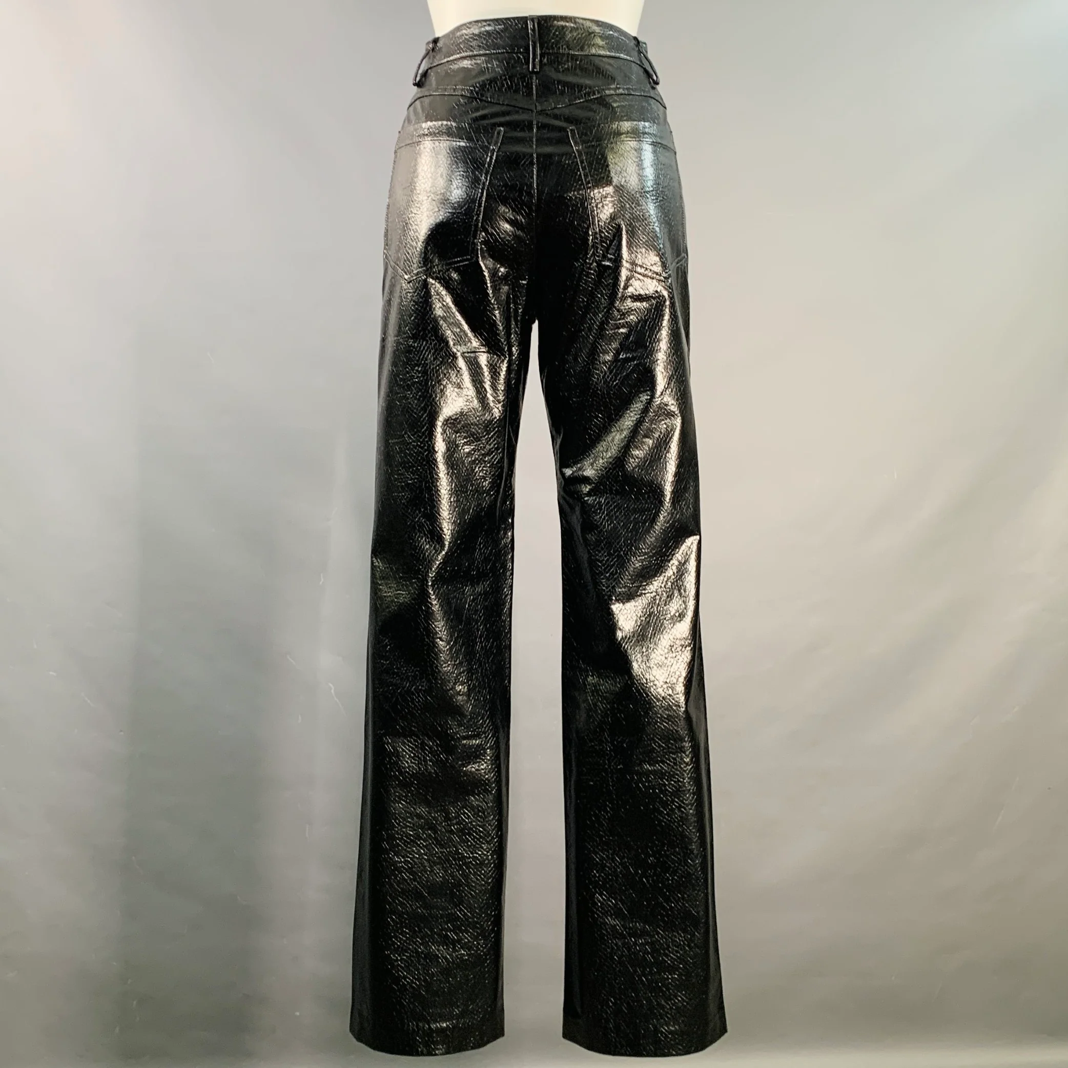 ROTATE Size 2 Rotie Black Faux Leather Snake Embossed Straight Casual Pants - Image 3