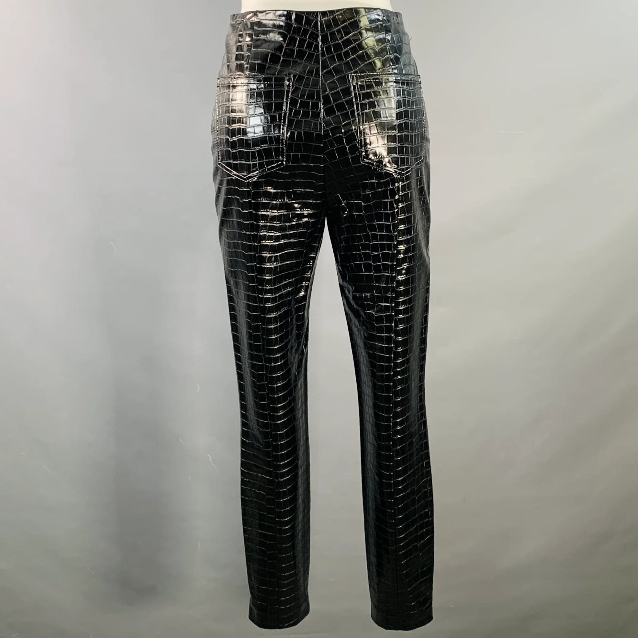 ROTATE Size 4 Jeanine Black Faux Leather Croc Embossed Tapered Casual Pants - Image 3