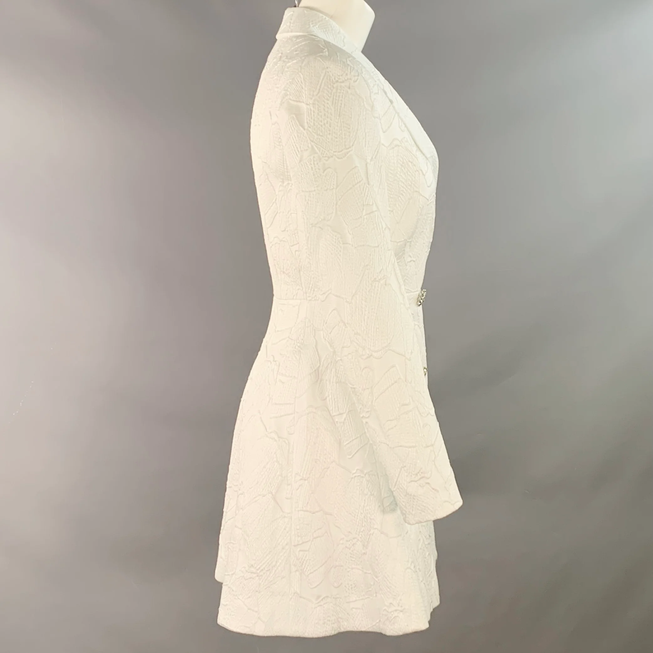 ROTATE Size M White Polyester Blend Jacquard Double Breasted Jacket - Image 3