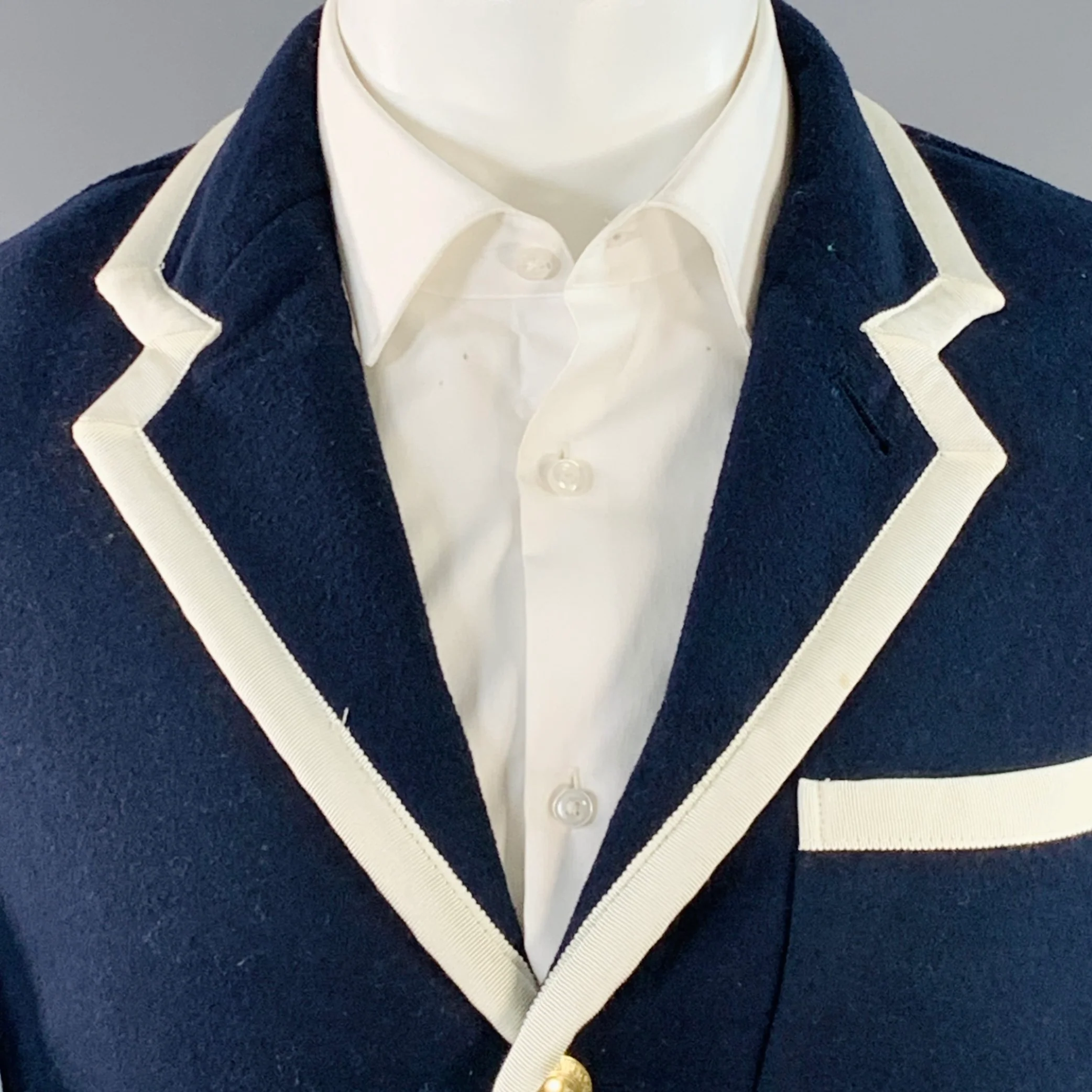 ROWING BLAZERS Size S Navy White Polyester Wool Notch Lapel Sport Coat - Image 2