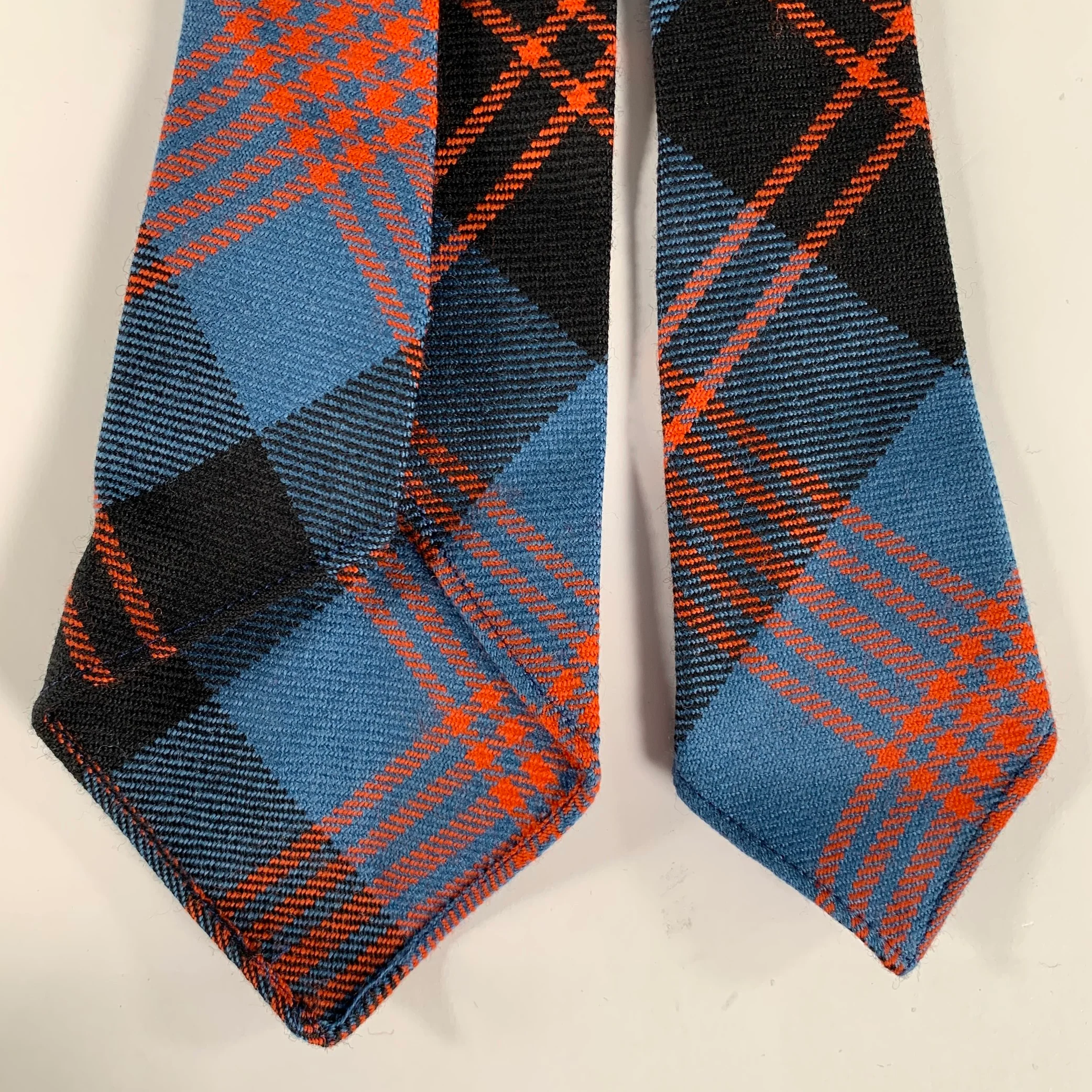 RRL by RALPH LAUREN Blue Orange Tartan Wool Tie - Image 2